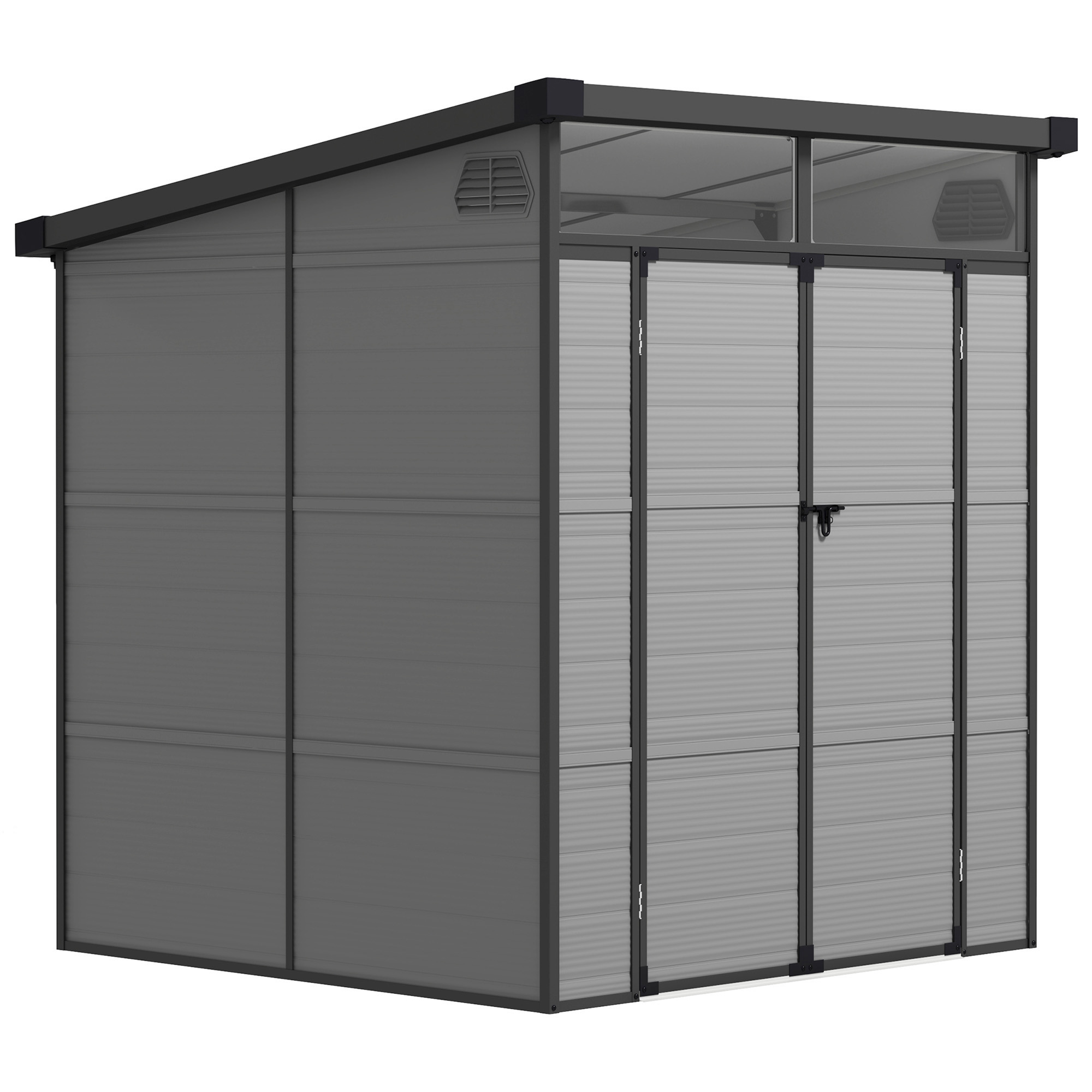 Outsunny Casetta da Giardino in Plastica Porta Attrezzi con Finestre, Prese d'Aria e Blocco, 1.9x1.9 m, Grigio Chiaro