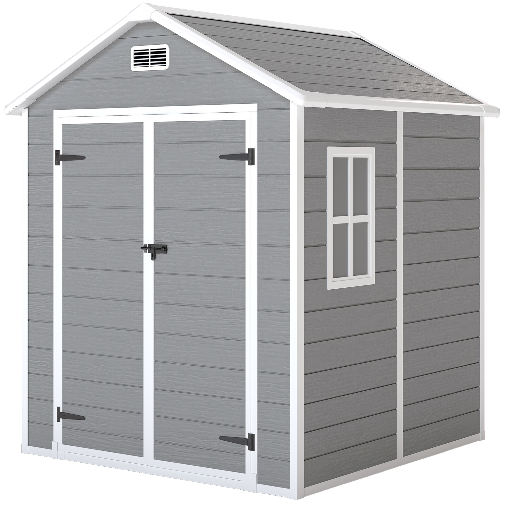 Outsunny Casetta da giardino in resina 2,7 m² con pavimento, porte a scatto, 3 finestre, struttura in alluminio 240 x 190 x 228 cm, grigio Aosom Italy