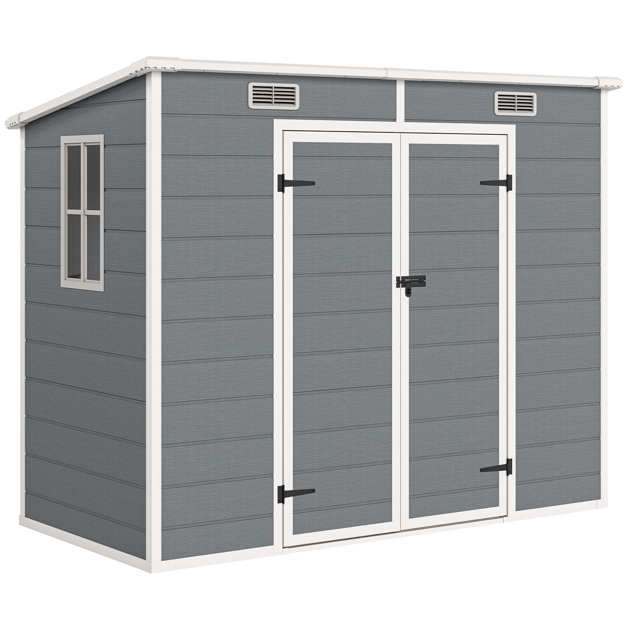 Outsunny Casetta da Giardino in Resina con Pavimento, 2 Porte con Blocco, Finestra, 2.4 x 1.3 m, Grigio Aosom Italy Outsunny Casetta da Giardino in Resina con Pavimento, 2 Porte con Blocco, Finestra, 2.4 x 1.3 m, Grigio Aosom Italy