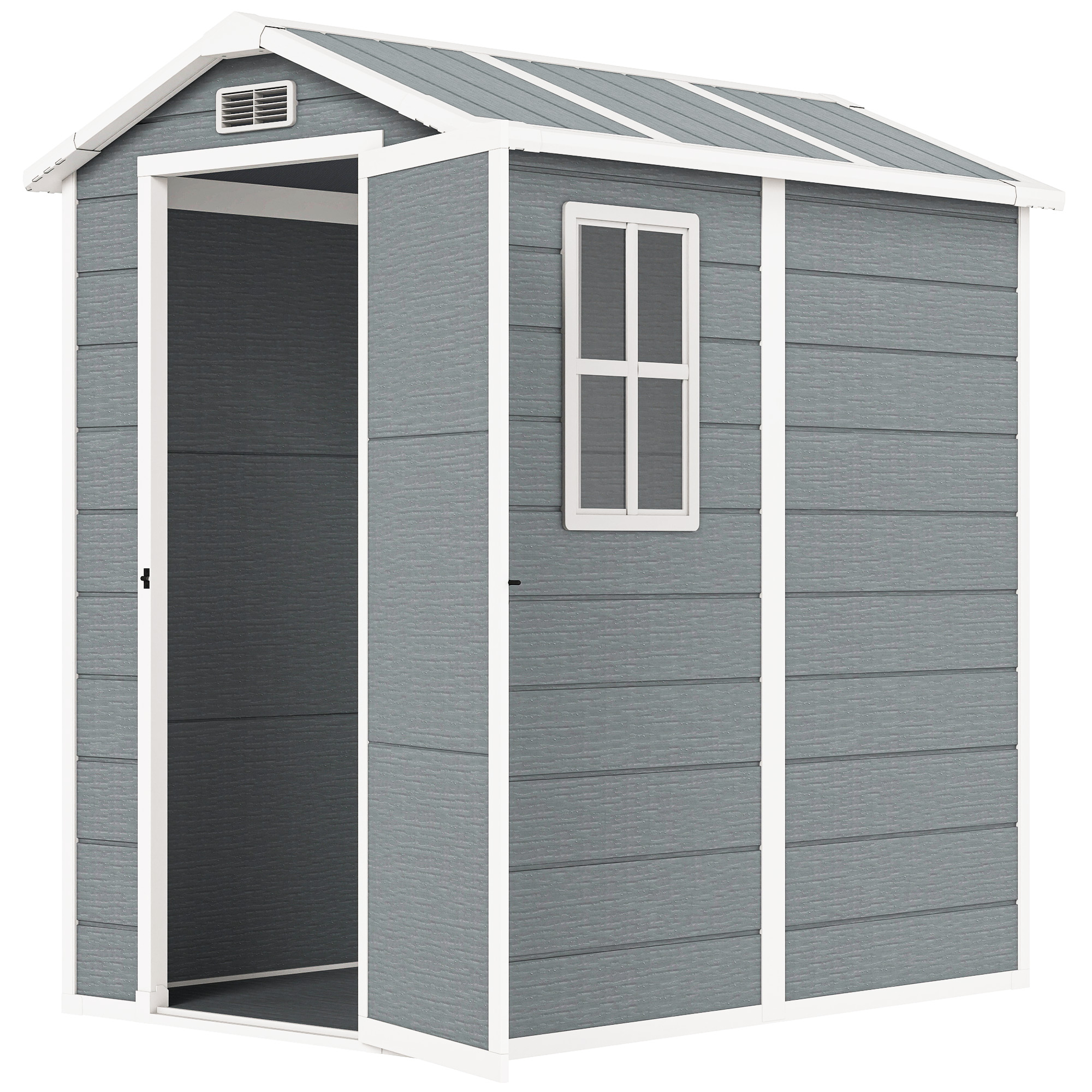 Outsunny Casetta da Giardino in Resina con Pavimento, Porta con Blocco e Finestra, 1.3 x 1.8 m, Grigio Outsunny Casetta da Giardino in Resina con Pavimento, Porta con Blocco e Finestra, 1.3 x 1.8 m, Grigio