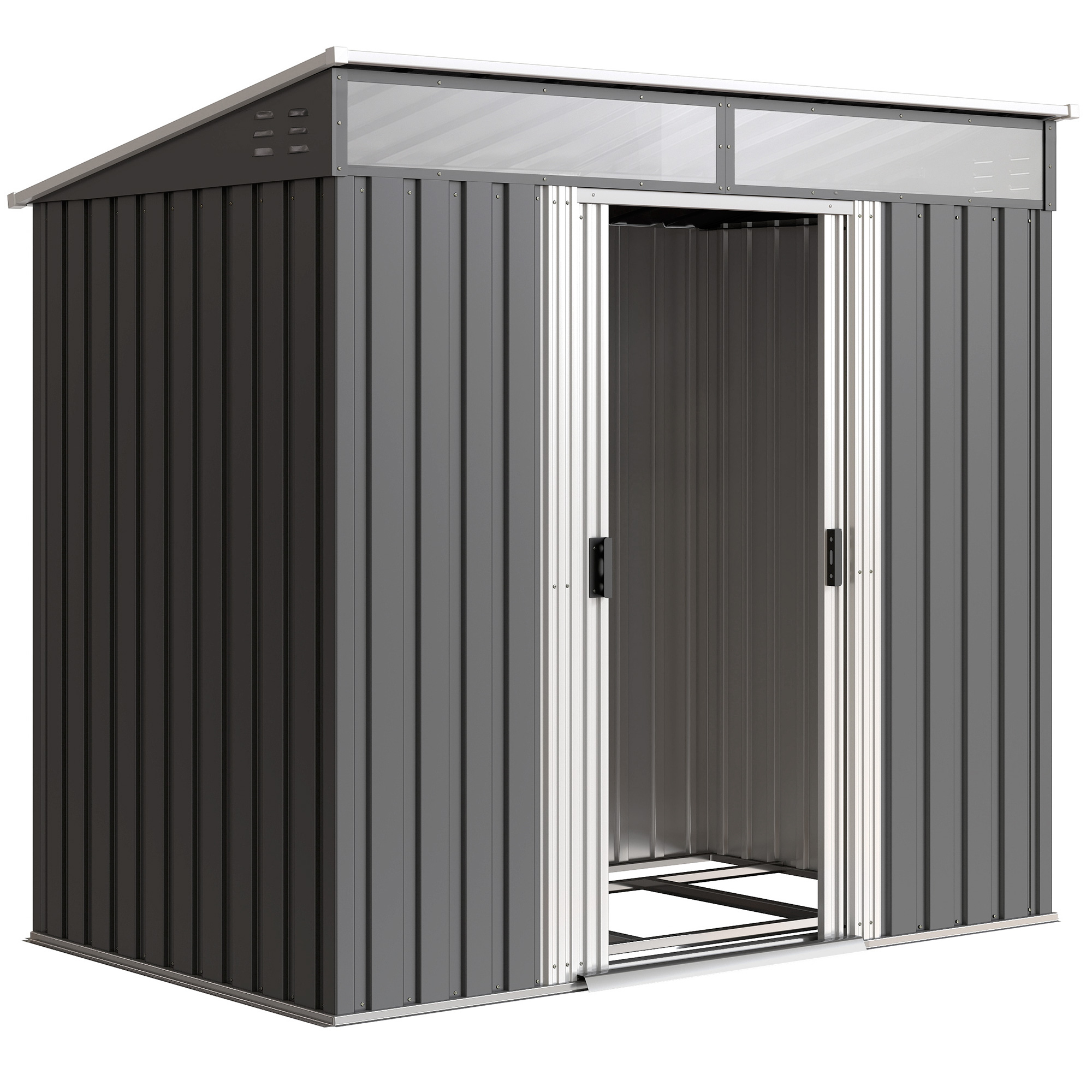 Outsunny Casetta da Giardino Porta Attrezzi con 4 Finestre e 2 Ganci, in Acciaio Zincato, 195x122x181.5 cm, Grigio