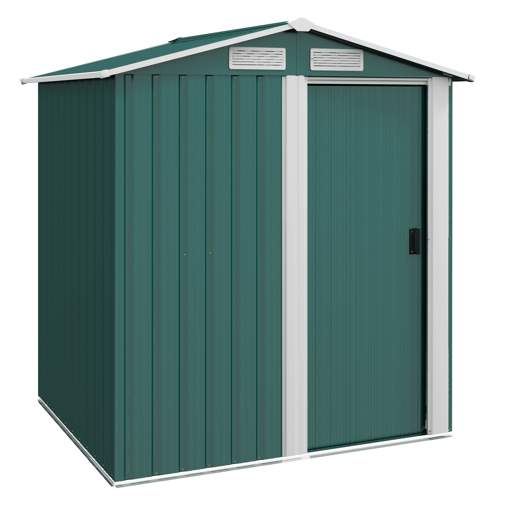 Outsunny Casetta da Giardino Porta Attrezzi in Acciaio con Tetto Inclinato e 4 Prese d'Aria, 152x132x188 cm, Verde Aosom Italy