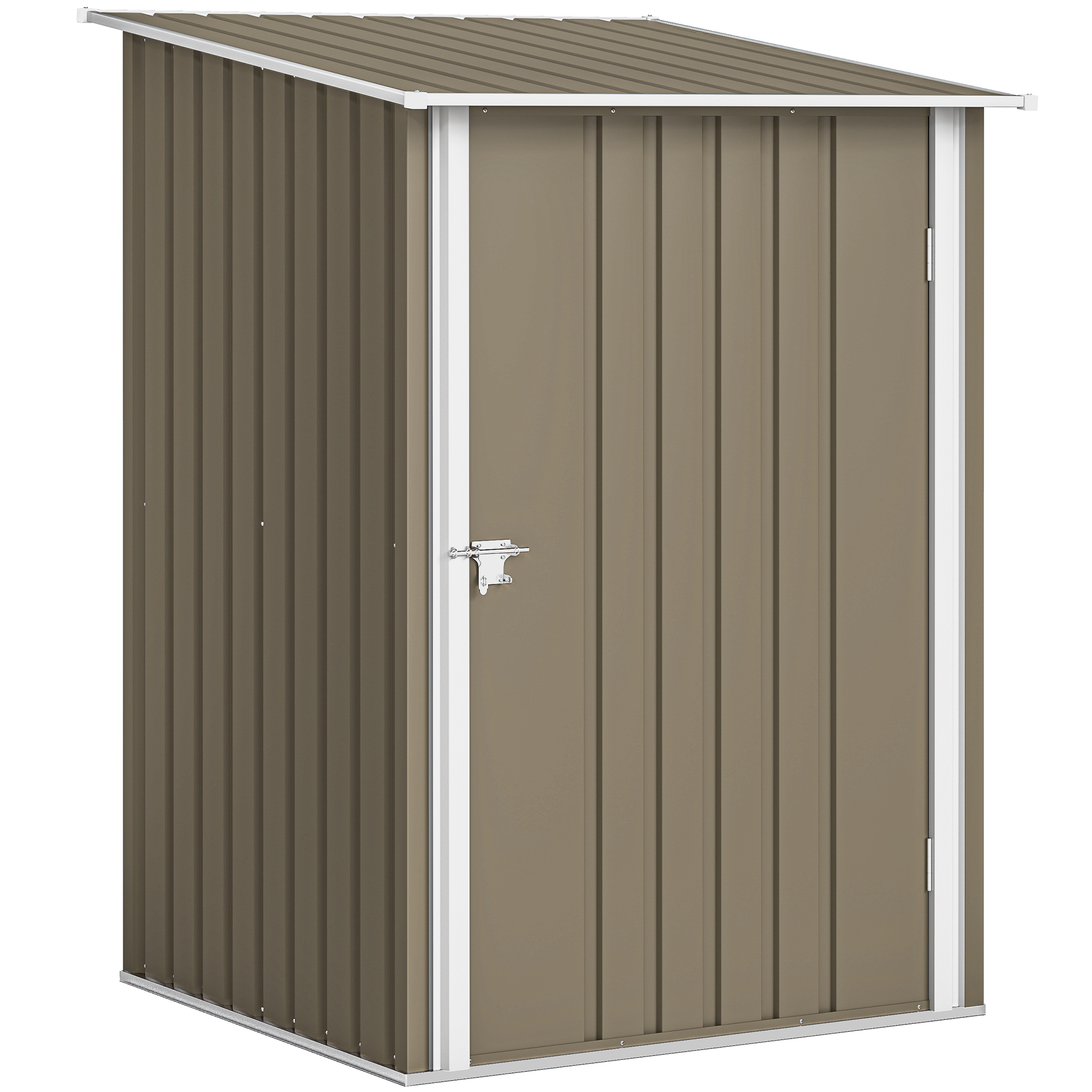 Outsunny Casetta da Giardino Porta Attrezzi in Acciaio Galvanizzato con Porta, 100x104x160 cm, Marrone e Bianco Aosom Italy