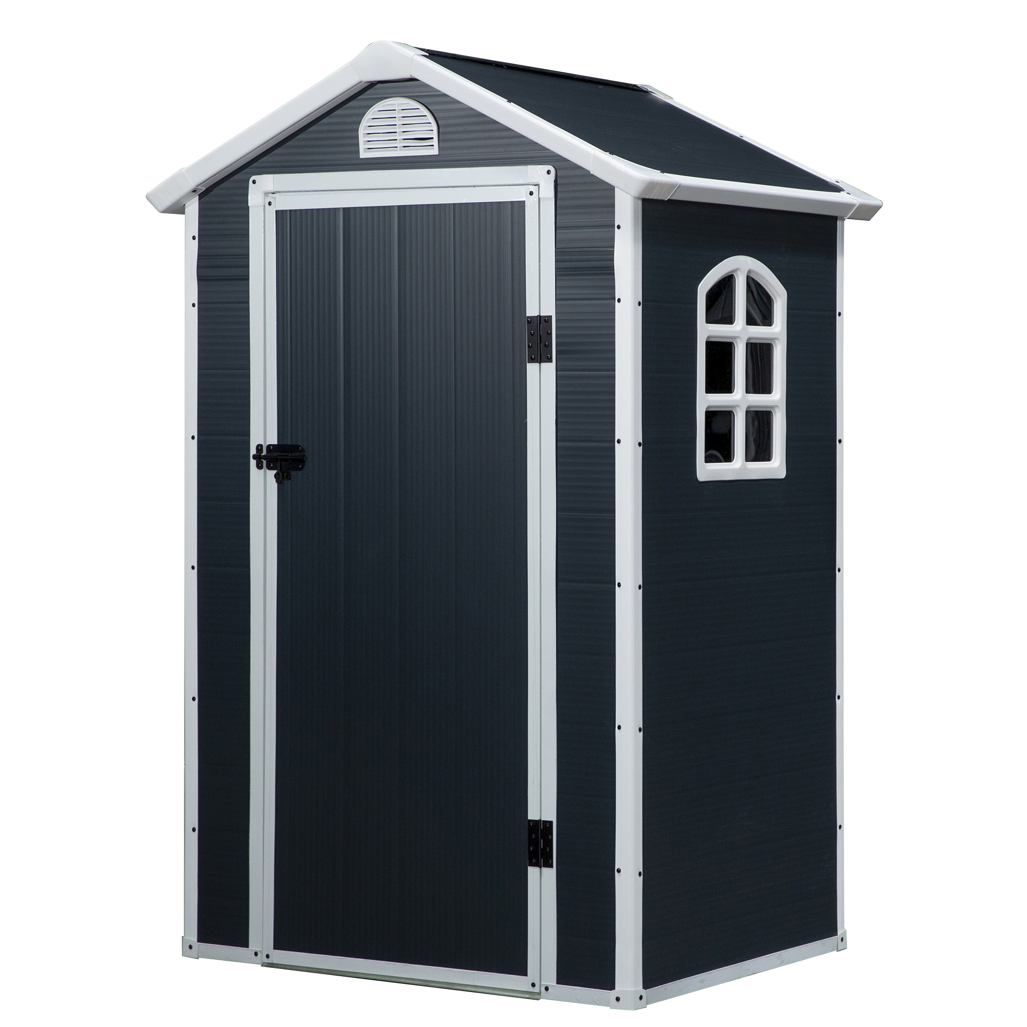 Outsunny Casetta da Giardino Porta Attrezzi in Plastica, 134x104x204 cm, Grigio