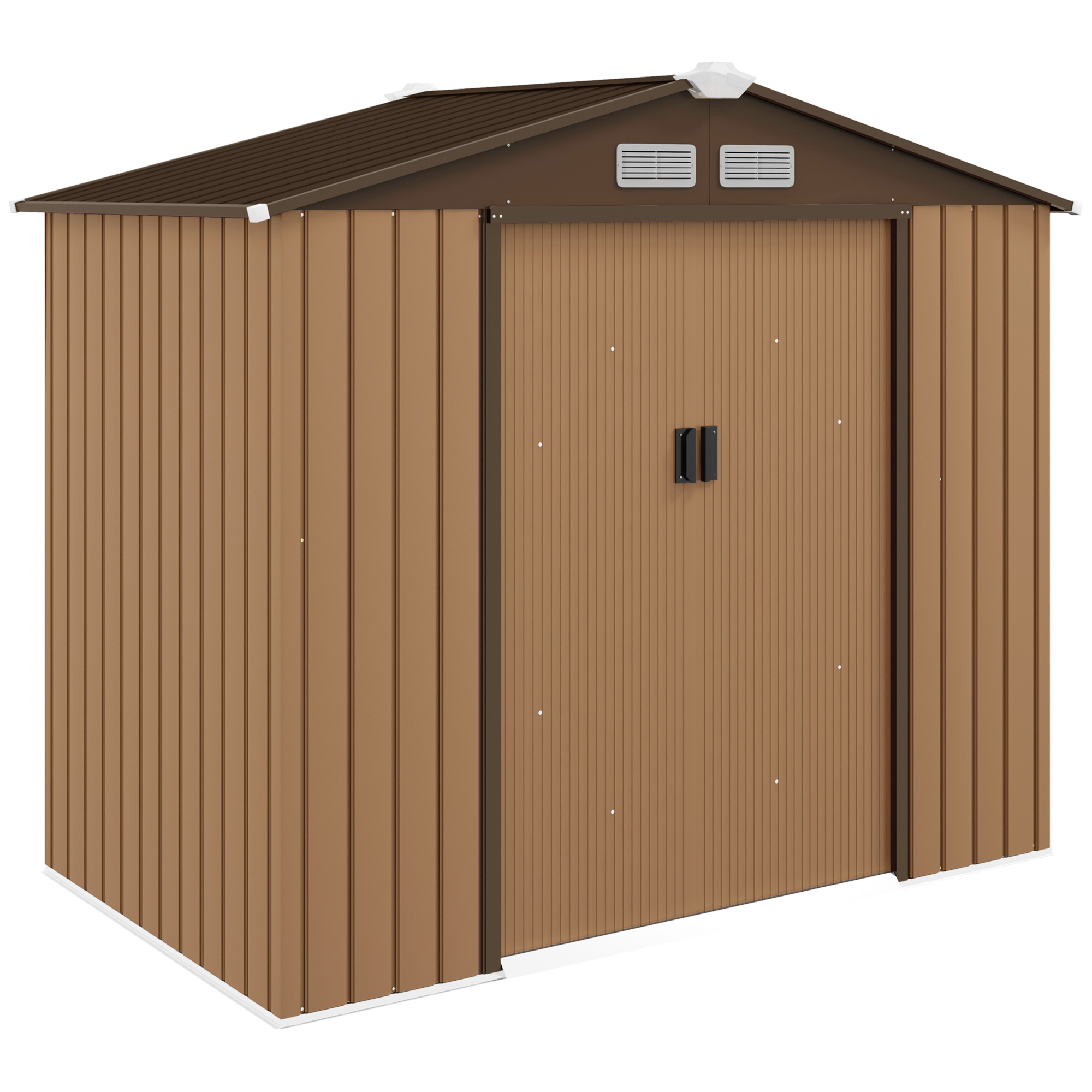 Outsunny Casetta da Giardino Porta Utensili in Lamiera con Porte Scorrevoli, 213x130x185cm, Giallo