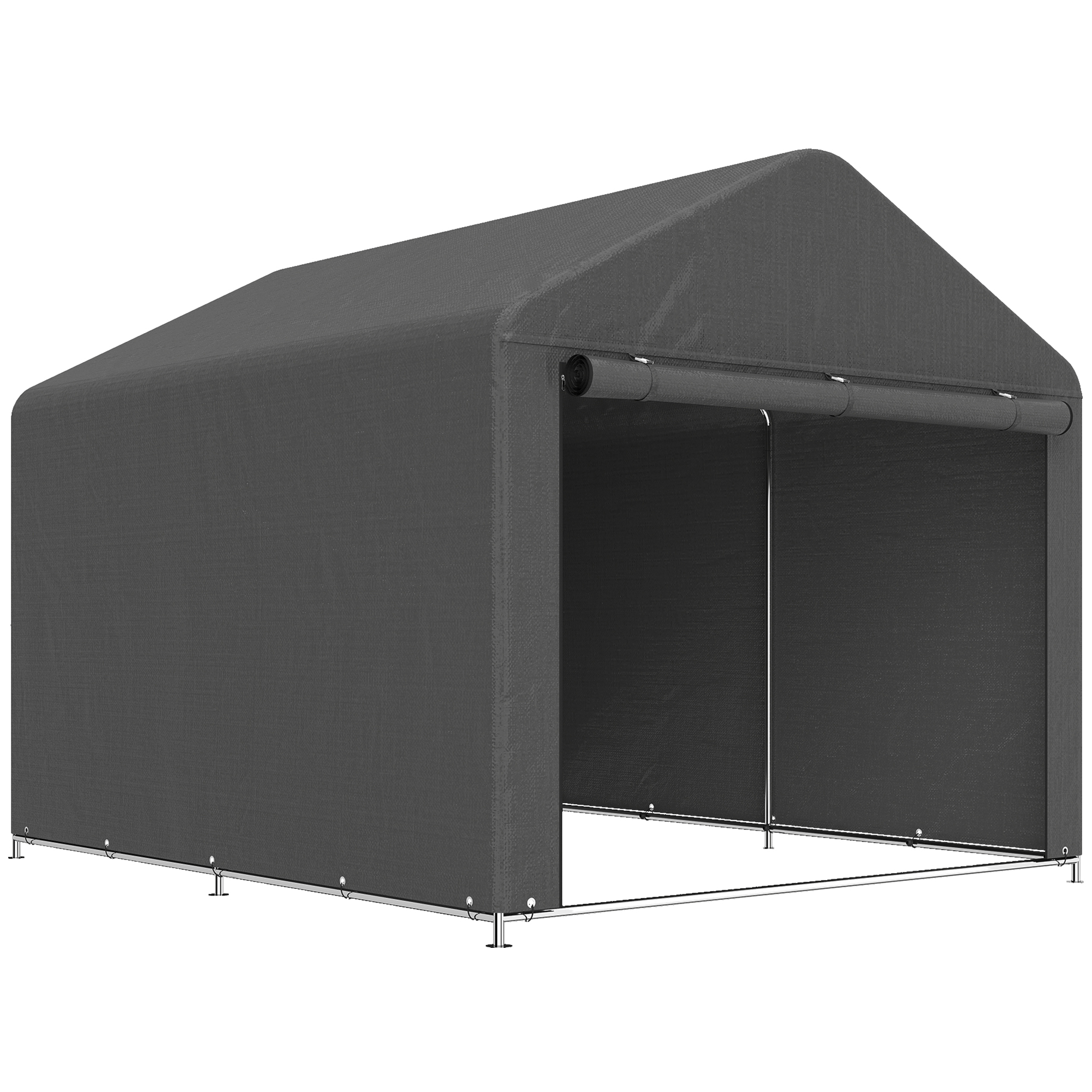 Outsunny Casetta da giardino tenda di deposito impermeabile riparo moto porta avvolgibile con cerniera, 200 x 238 x 183 cm, grigio scuro Aosom Italy