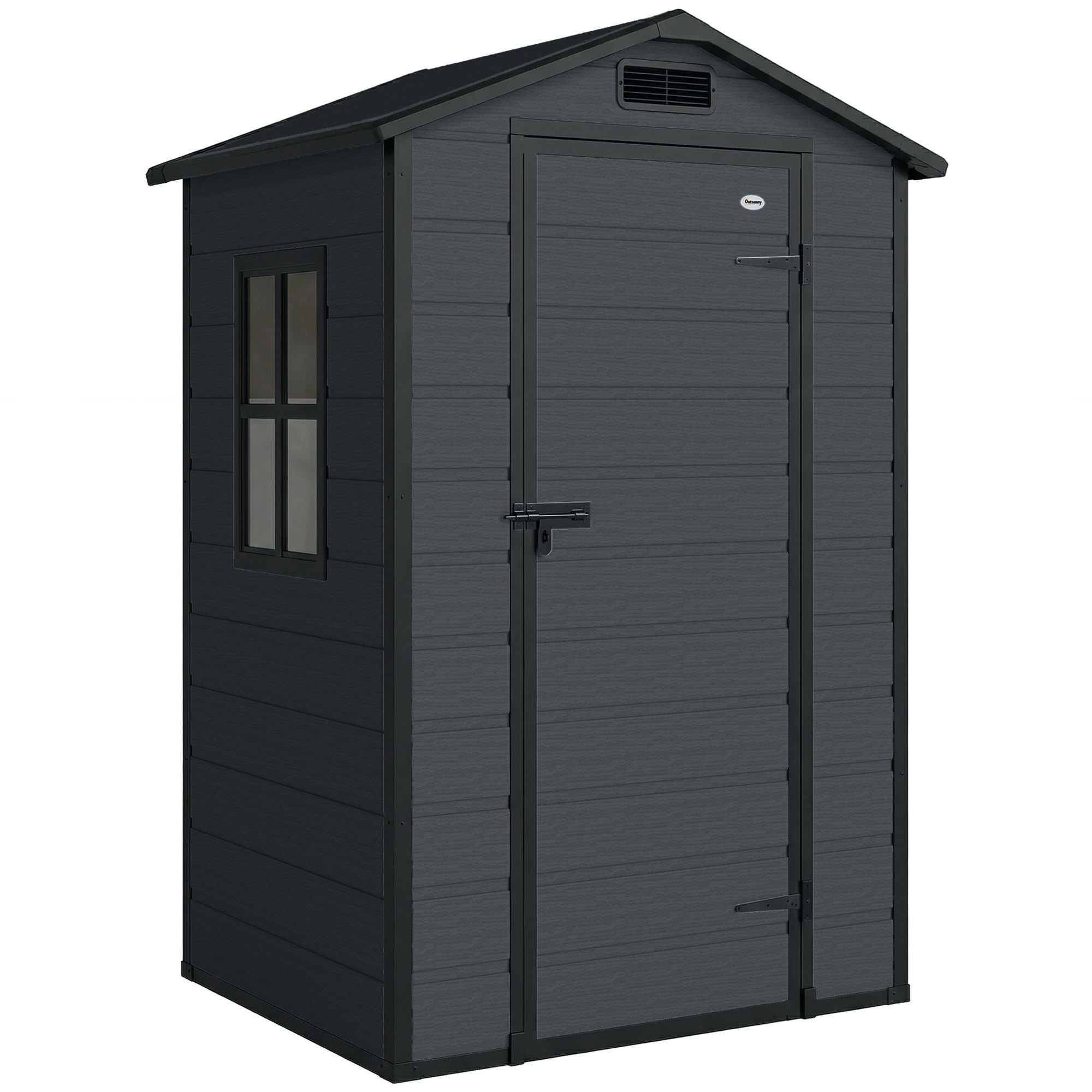 Outsunny Casetta per Attrezzi a 2 Ingressi con Finestre e Prese d'Aria, in PP e Alluminio, 128x104x196 cm, Grigio Scuro Aosom Italy Outsunny Casetta per Attrezzi a 2 Ingressi con Finestre e Prese d'Aria, in PP e Alluminio, 128x104x196 cm, Grigio Scuro Aosom Italy