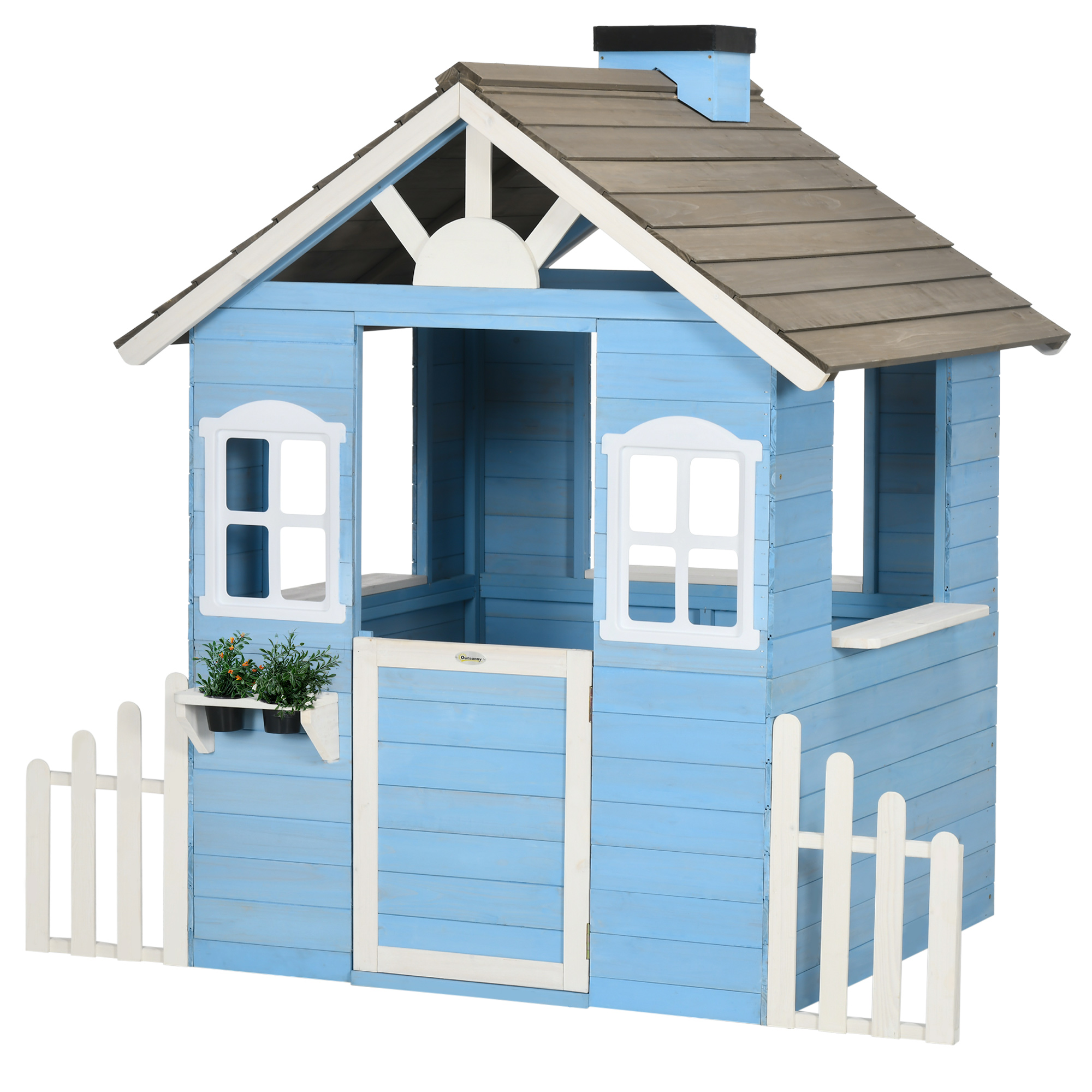 Outsunny Casetta per Bambini in Legno da Esterno, Età 3-7 Anni, 151x112.5x142cm, Blu Aosom