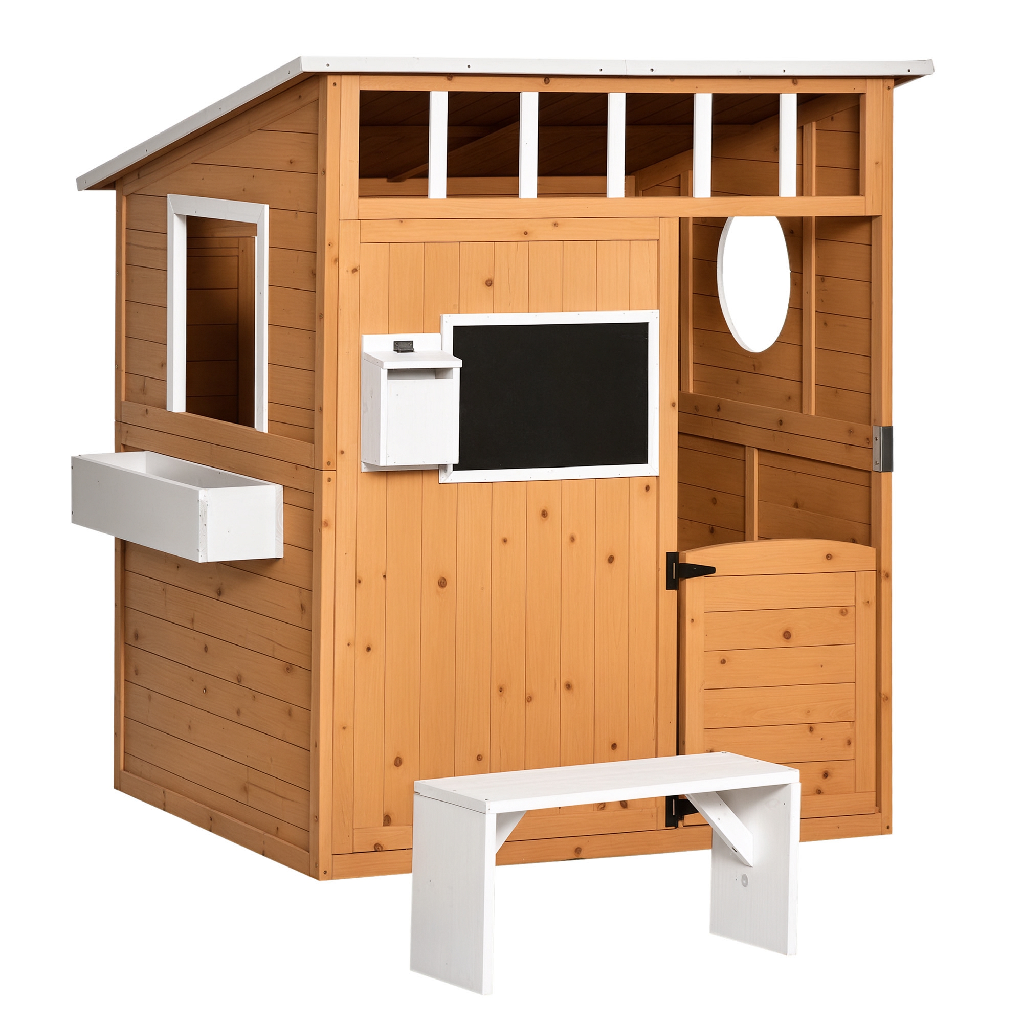 Outsunny Casetta per bambini in legno naturale, con cassetta delle lettere e portavaso, Naturale Aosom Italy