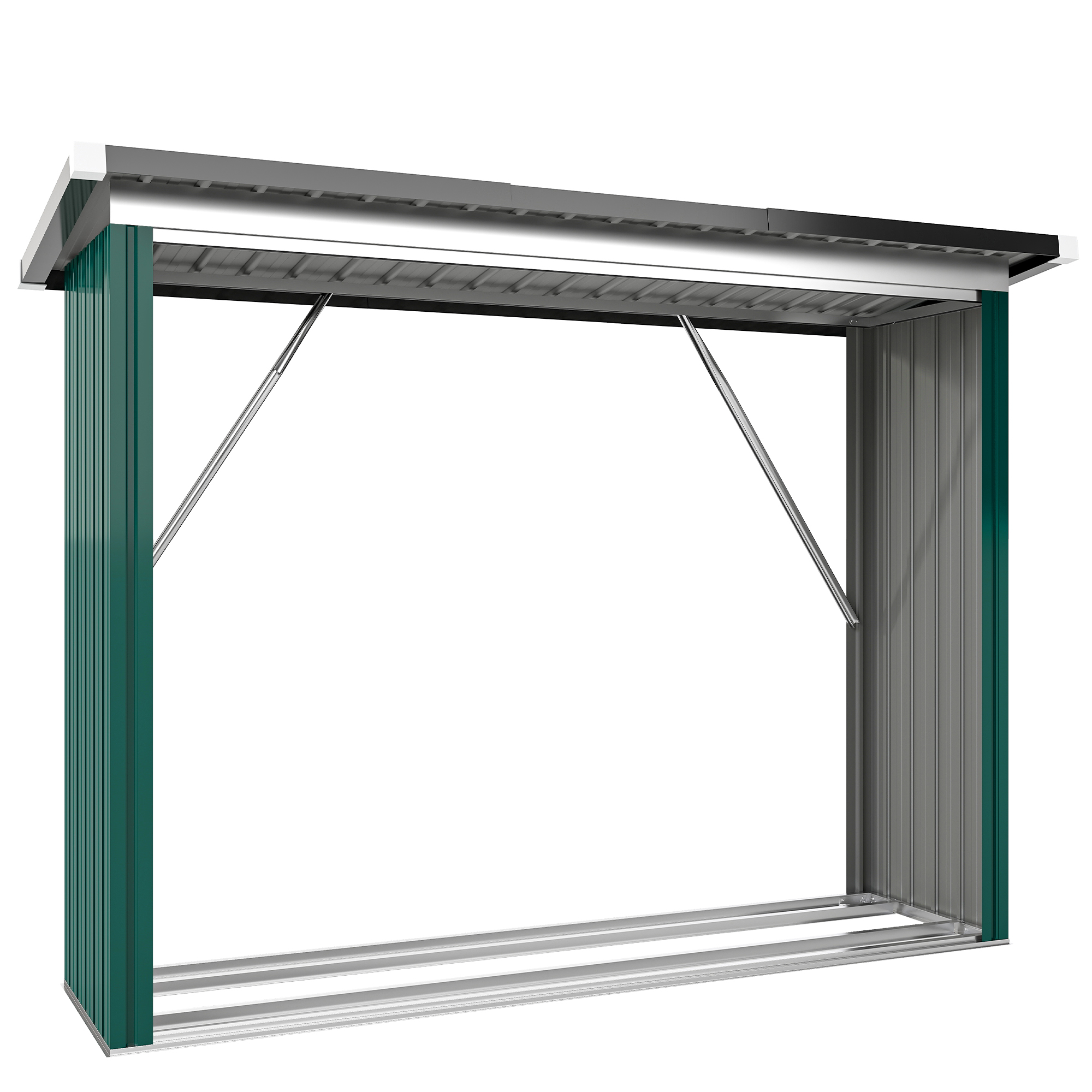 Outsunny Casetta per Legna di Acciaio Zincato con Base Sollevata e Tetto Inclinato 213x66,5x150 cm Verde Aosom Italy