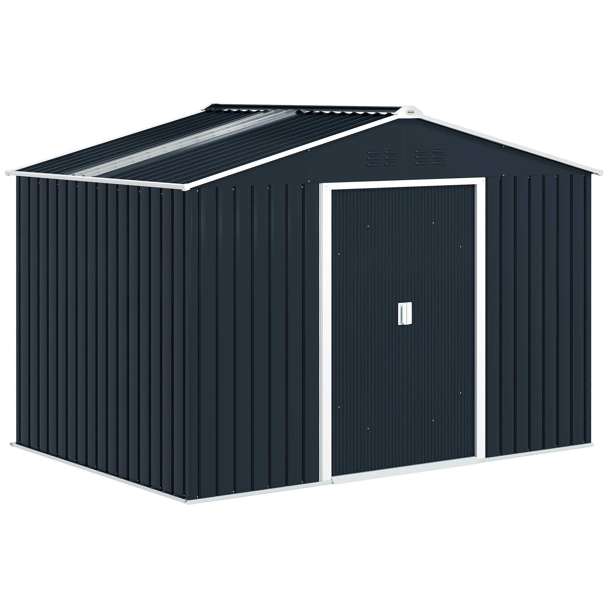 Outsunny Casetta Porta Attrezzi in Acciaio con Tetto Inclinato e 2 Porte Scorrevoli, 277x195x192 cm, Grigio Scuro Aosom Italy