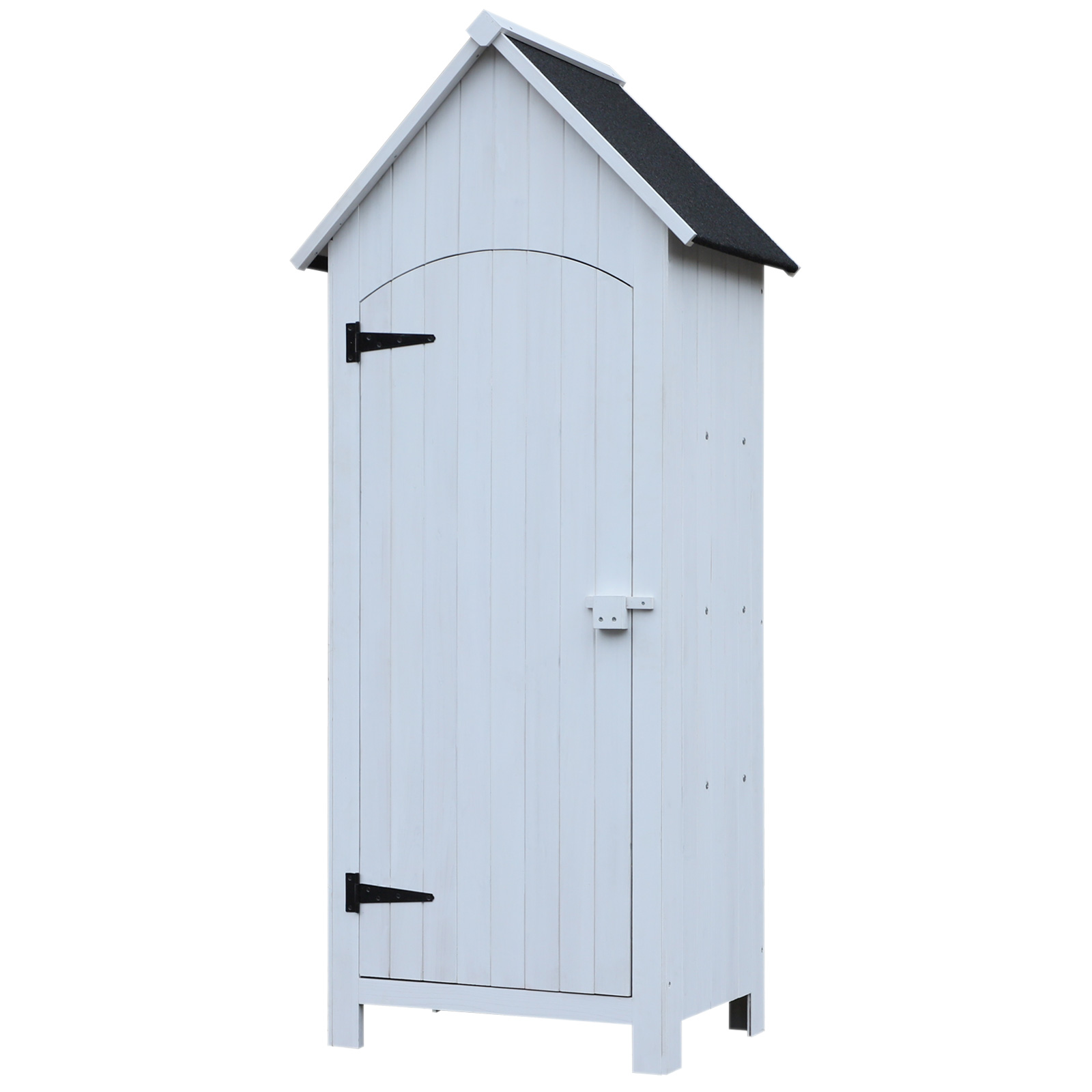 Outsunny Casetta Porta Attrezzi in Legno a 3 Mensole con Tetto Impermeabile in Bitume, 77.5x54.2x179.5 cm, Bianco Aosom Italy