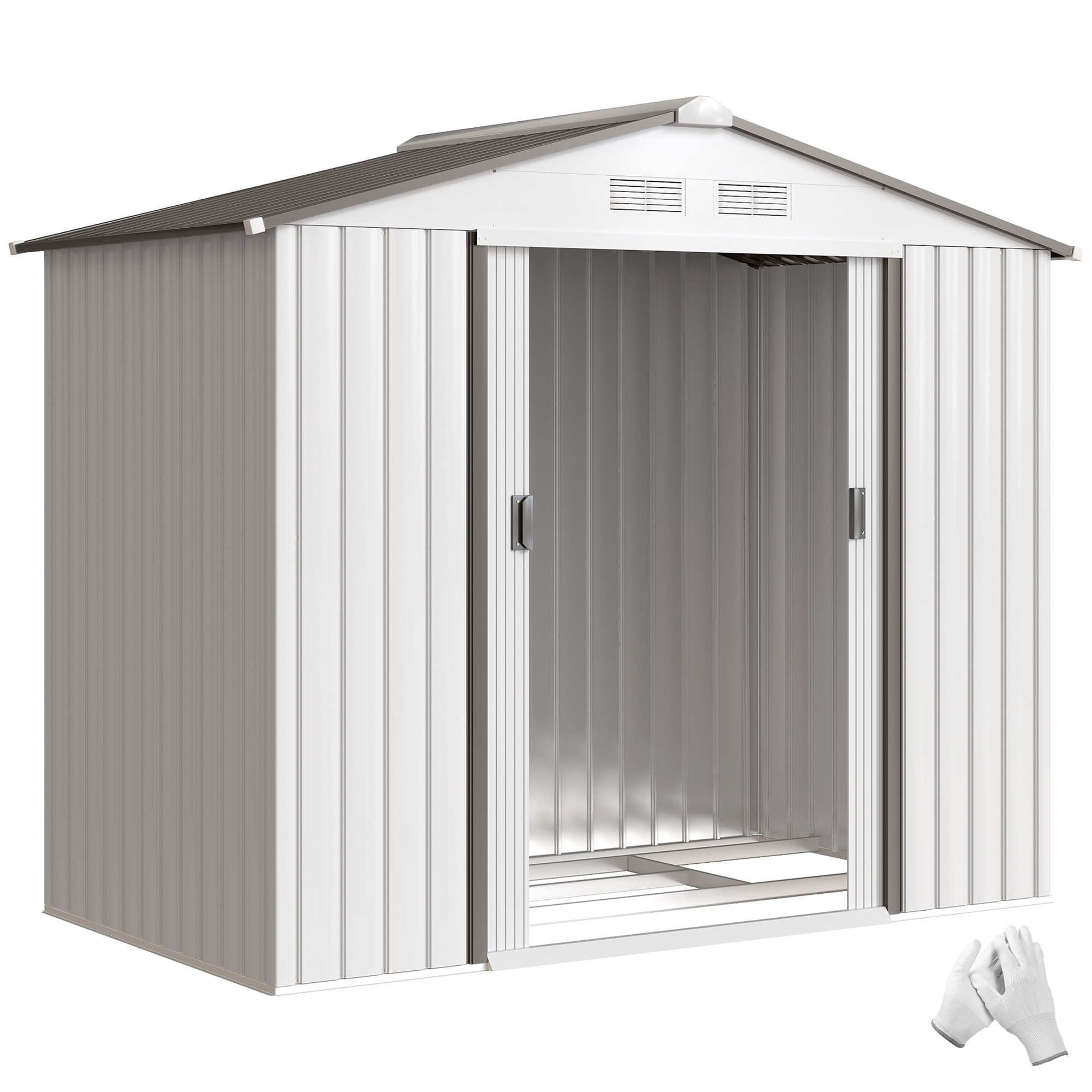 Outsunny Casetta Porta Utensili in Acciaio, Capanno da Giardino con Porte Scorrevoli, 213x130x185 cm, Bianco Aosom Outsunny Casetta Porta Utensili in Acciaio, Capanno da Giardino con Porte Scorrevoli, 213x130x185 cm, Bianco Aosom