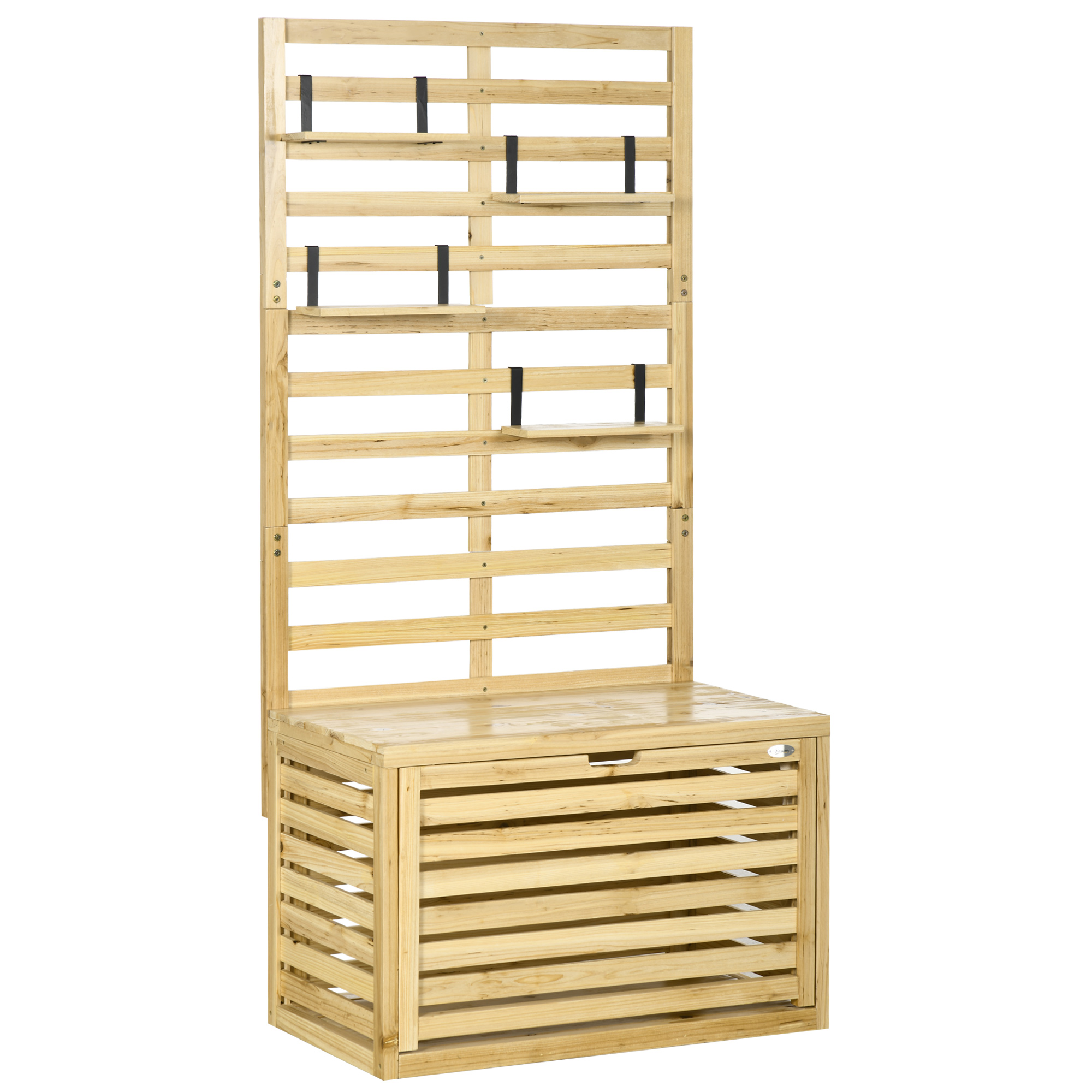 Outsunny Cassapanca da Giardino con Traliccio e 4 Ripiani in Legno con Chiusura Magnetica, 80x45x160 cm Aosom Italy