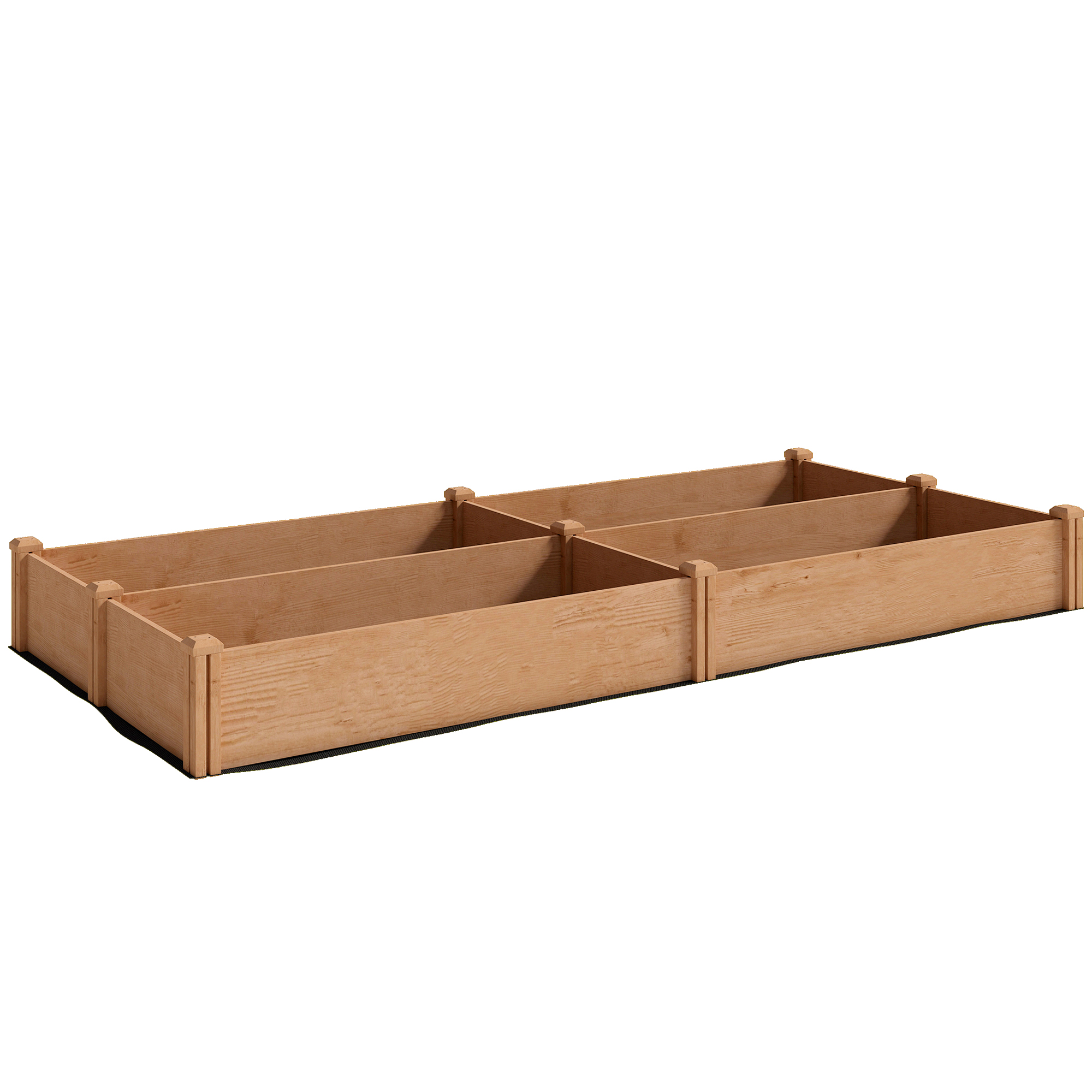 Outsunny Cassone Orto in Legno Letto da Giardino Rialzato 4 Aree di Coltivazione Fondo Aperto Montaggio Senza Attrezzi 234x109x25cm Marrone Chiaro Aosom Italy