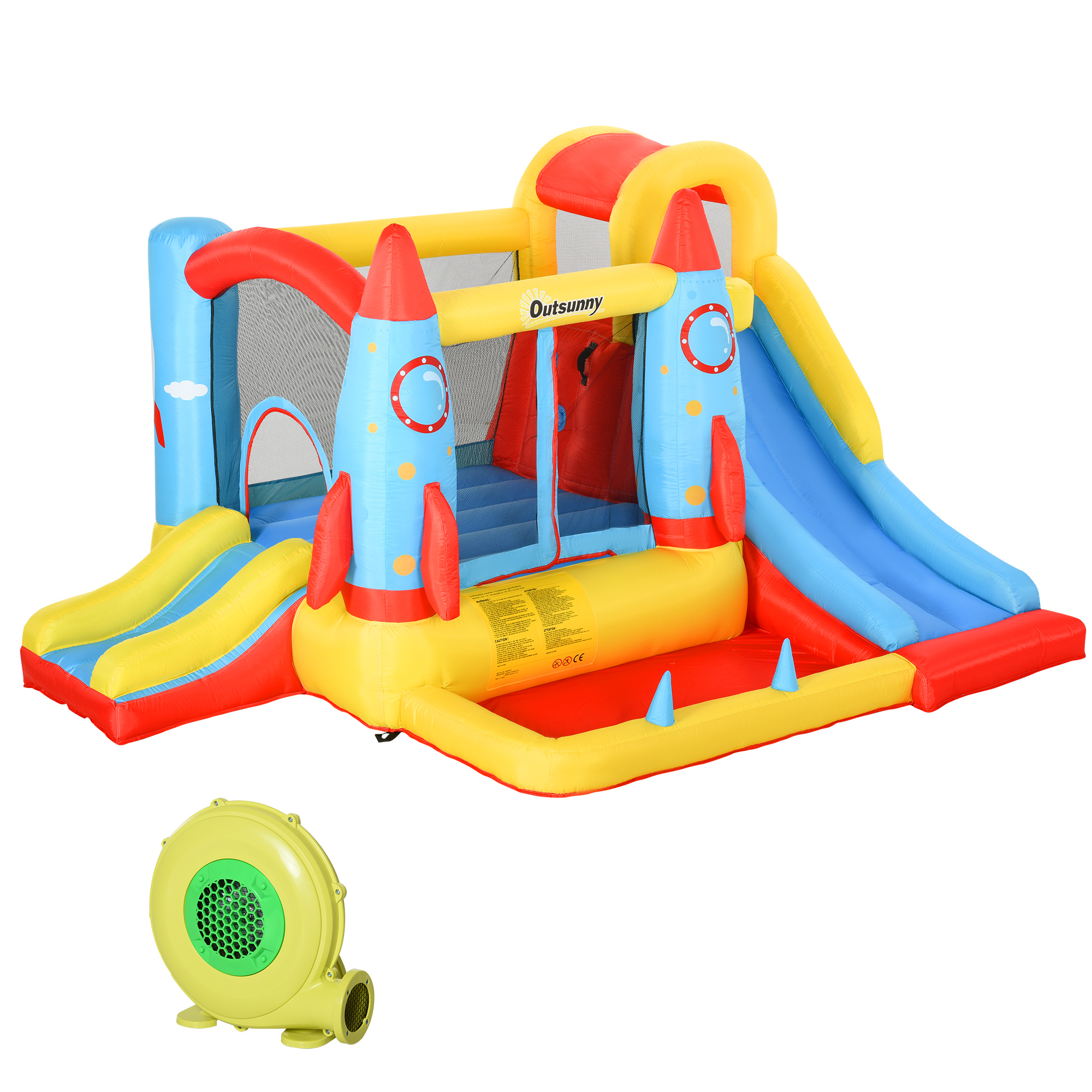 Outsunny Castello Gonfiabile con 2 Scivoli Trampolino e Piscina per Bambini +3 Anni con Pompa e Sacca da Trasporto per Interno Esterno 330x265x185 cm Multicolore Aosom Italy