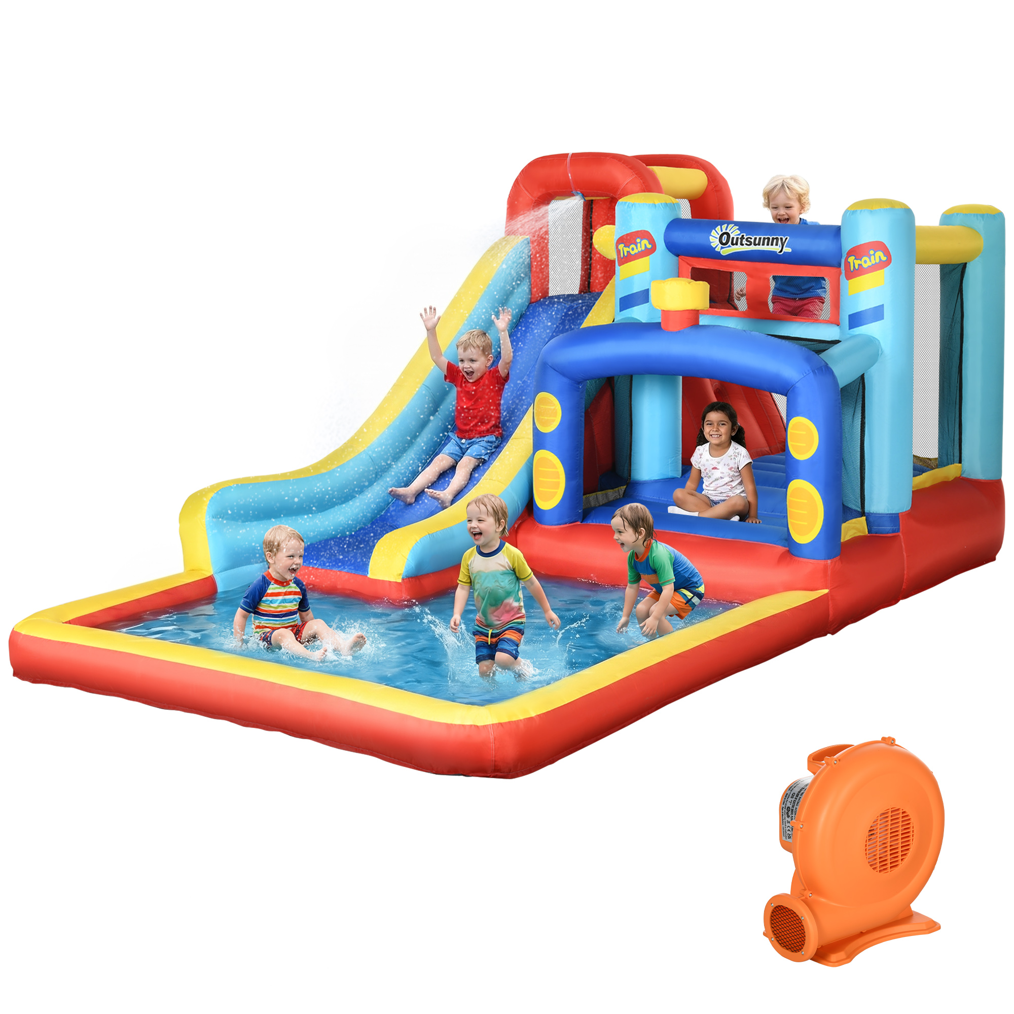 Outsunny Castello Gonfiabile per Bambini 3-8 Anni con Trampolino, Scivolo e Piscina, 435x245x200cm Aosom Outsunny Castello Gonfiabile per Bambini 3-8 Anni con Trampolino, Scivolo e Piscina, 435x245x200cm Aosom