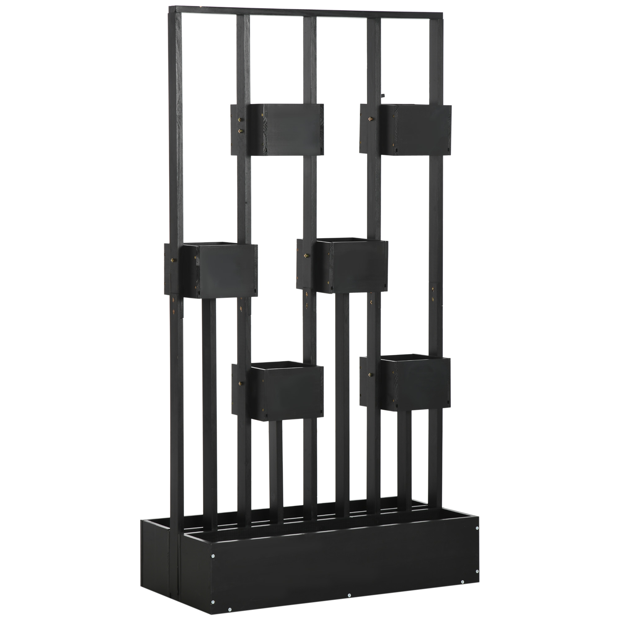 Outsunny Combinazione di fioriere, design modulare, struttura autoportante, legno naturale, nero, 90 x 45 x 170 cm Aosom Italy