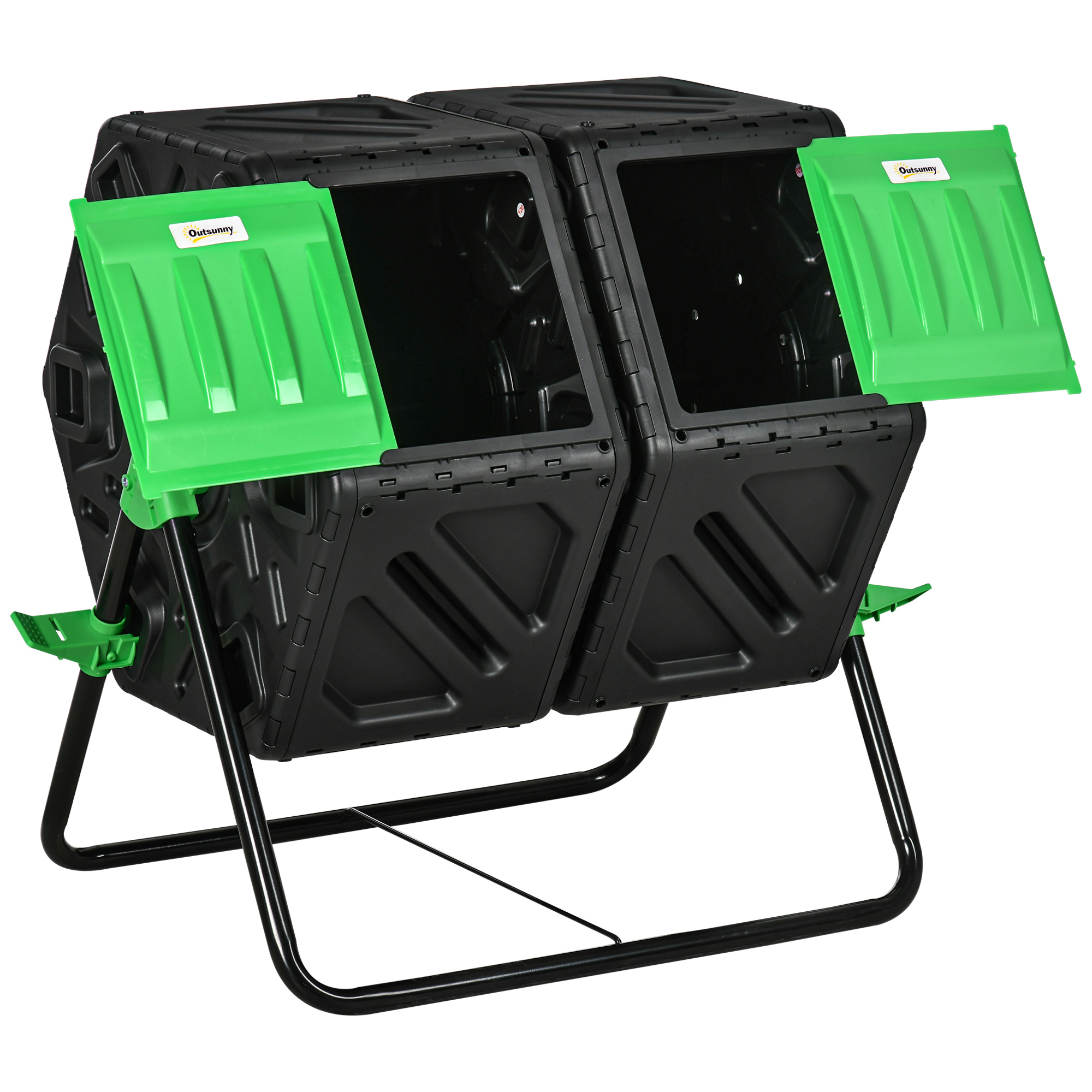 Outsunny Composteur da giardino bac à compost per rifiuti rotativo 360° doppia camera 130 L acciaio PP 67 x 60 x 77 cm nero