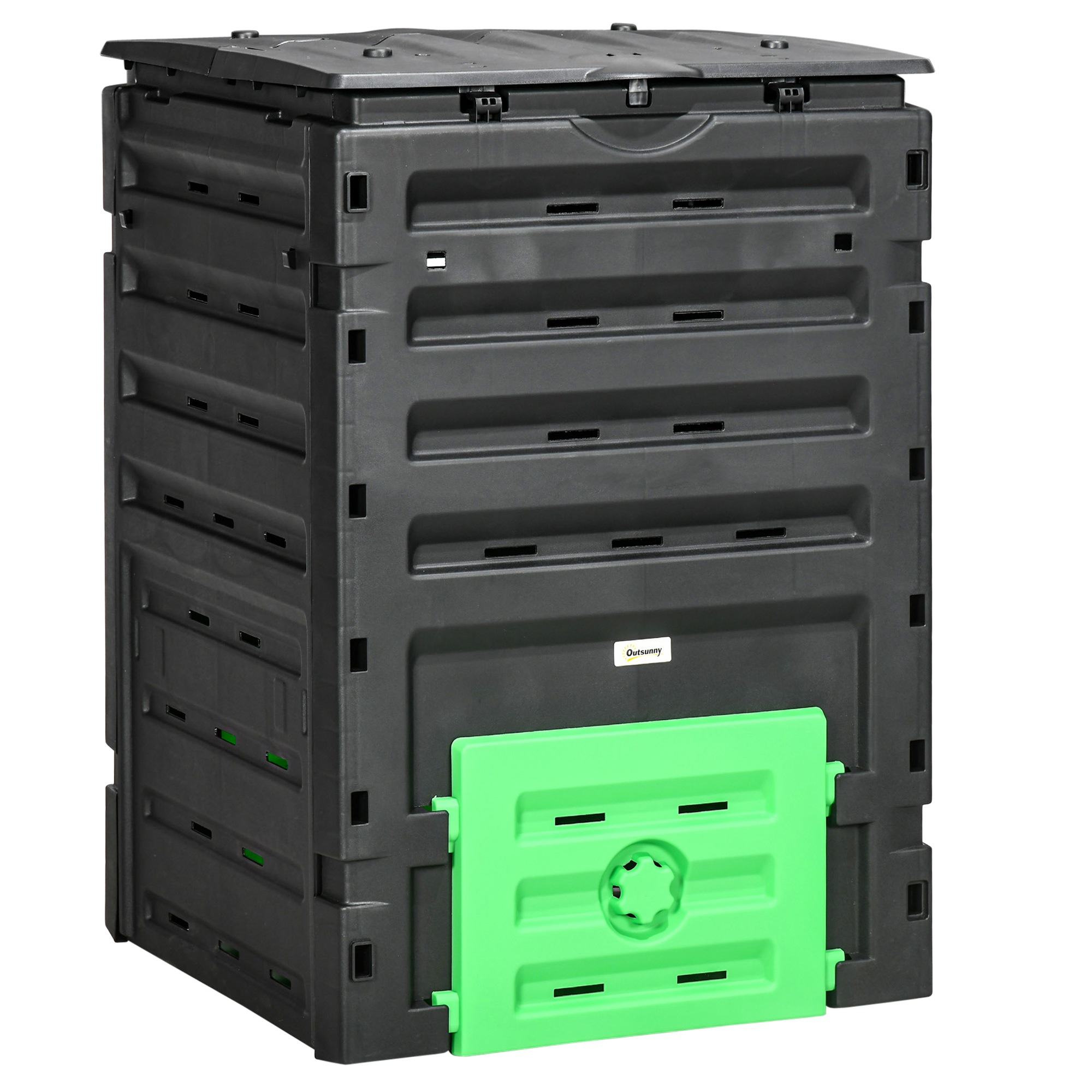 Outsunny Compostiera da giardino 450 L, contenitore per compost da giardino, 80 aperture di aerazione e 2 porte scorrevoli, 69 x 71 x 103 cm, nero Aosom Italy Outsunny Compostiera da giardino 450 L, contenitore per compost da giardino, 80 aperture di aerazione e 2 porte scorrevoli, 69 x 71 x 103 cm, nero Aosom Italy