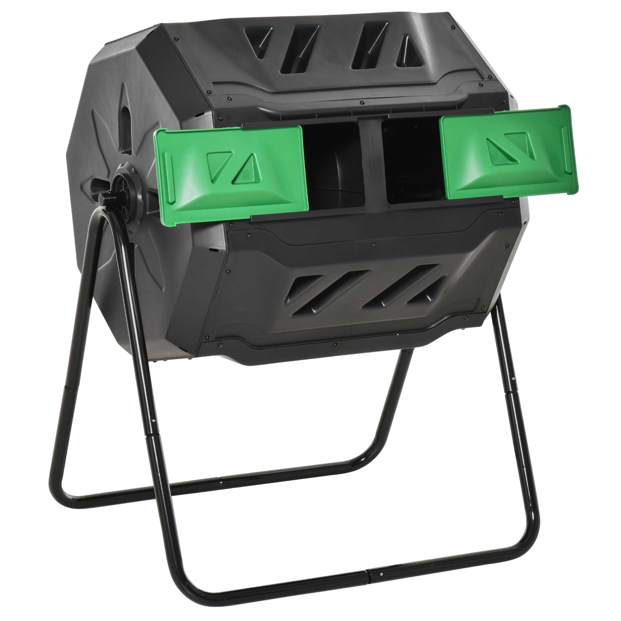Outsunny Compostiera da Giardino Girevole a 2 Sezioni con 8 Prese d'Aria, Compostiera Domestica in Acciaio e PP, 160 L, per Compostaggio Rifiuti Organici, 71x65x96 cm, Nero Aosom Italy