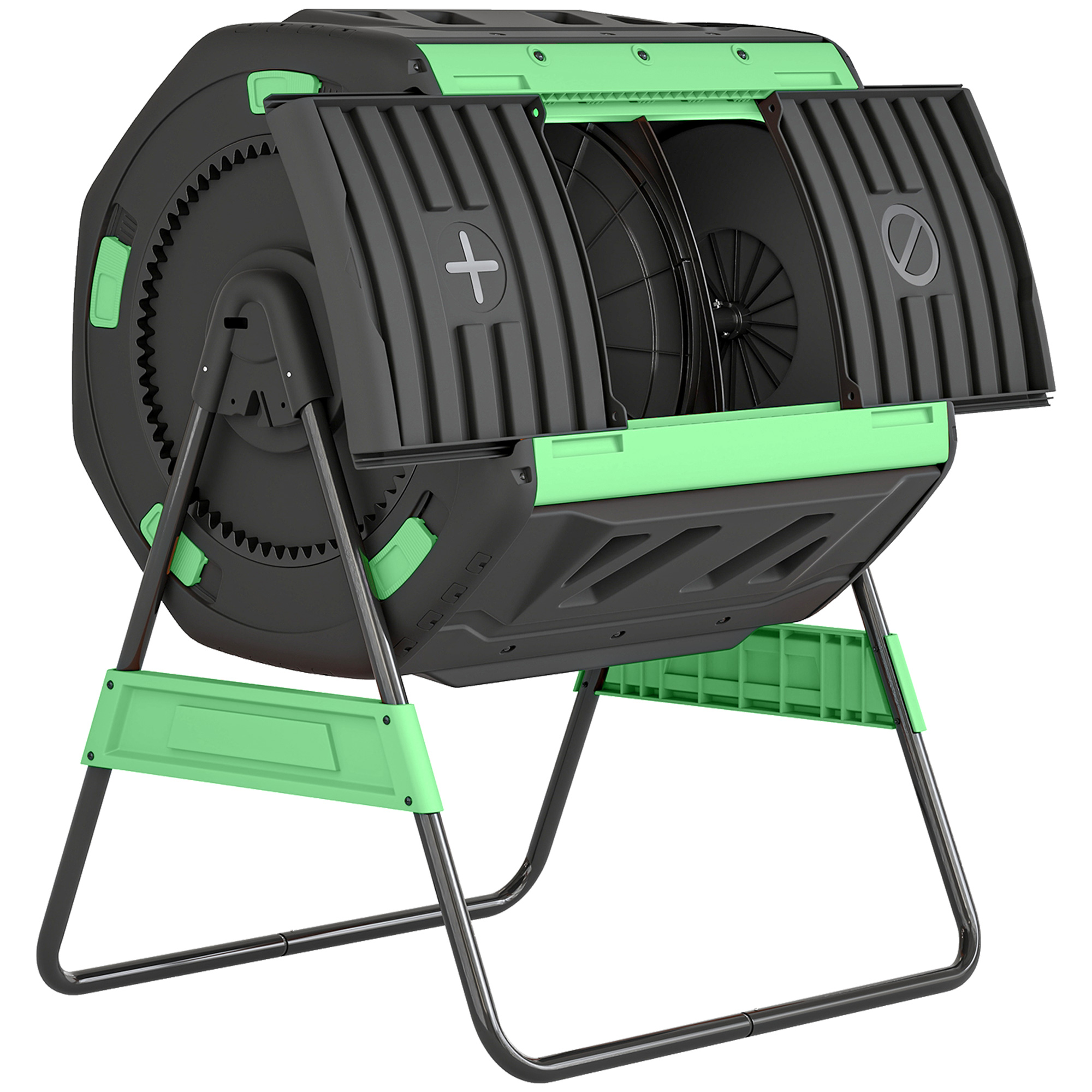 Outsunny Compostiera Domestica 200L a Doppia Camera con 8 Prese D'Aria, in PP e Metallo, 94x67x98 cm, Verde e Nero Aosom Italy Outsunny Compostiera Domestica 200L a Doppia Camera con 8 Prese D'Aria, in PP e Metallo, 94x67x98 cm, Verde e Nero Aosom Italy