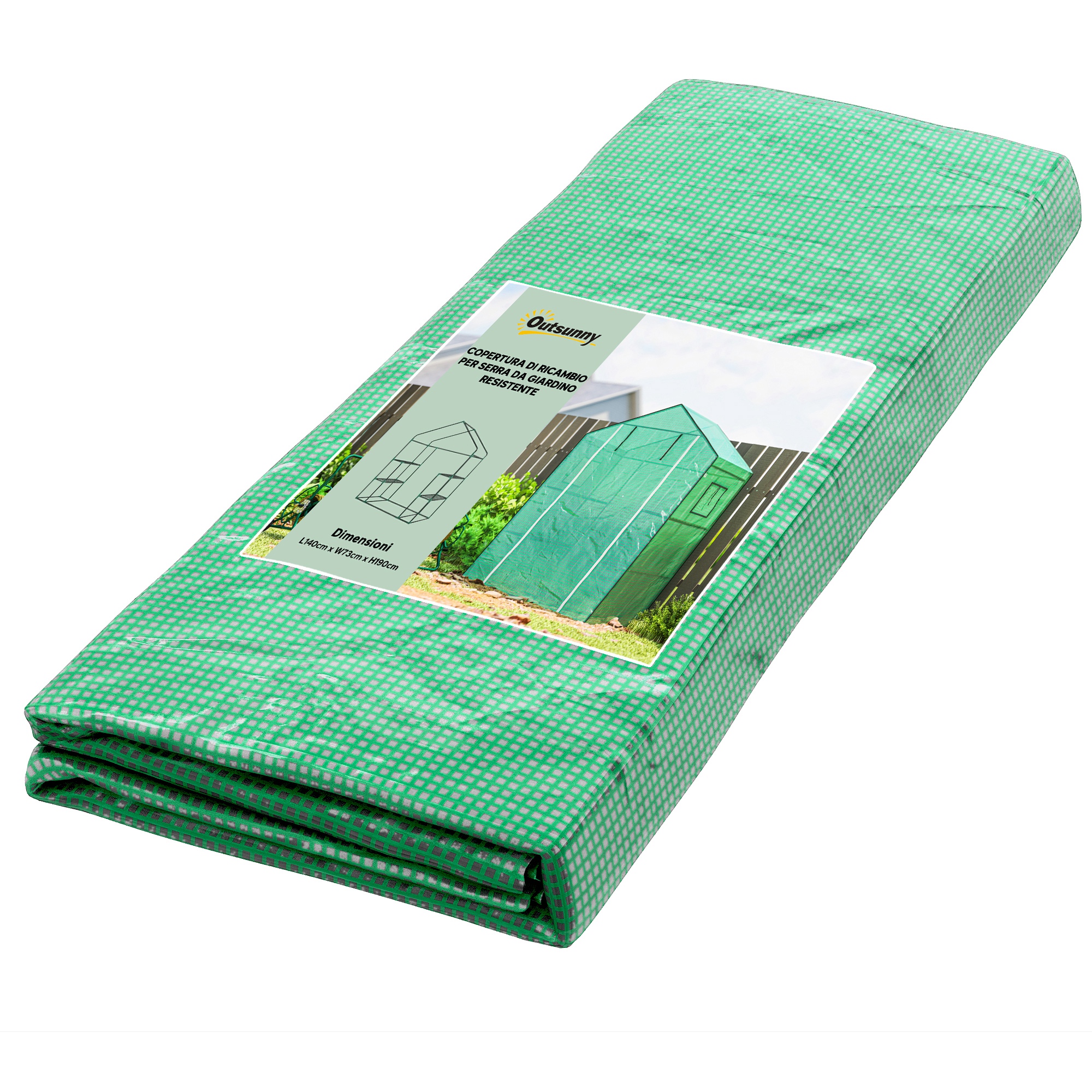 Outsunny Copertura PE per Serra da Giardino con Porta a Cerniera e Finestre, 140x73x190cm, Verde Aosom Outsunny Copertura PE per Serra da Giardino con Porta a Cerniera e Finestre, 140x73x190cm, Verde Aosom