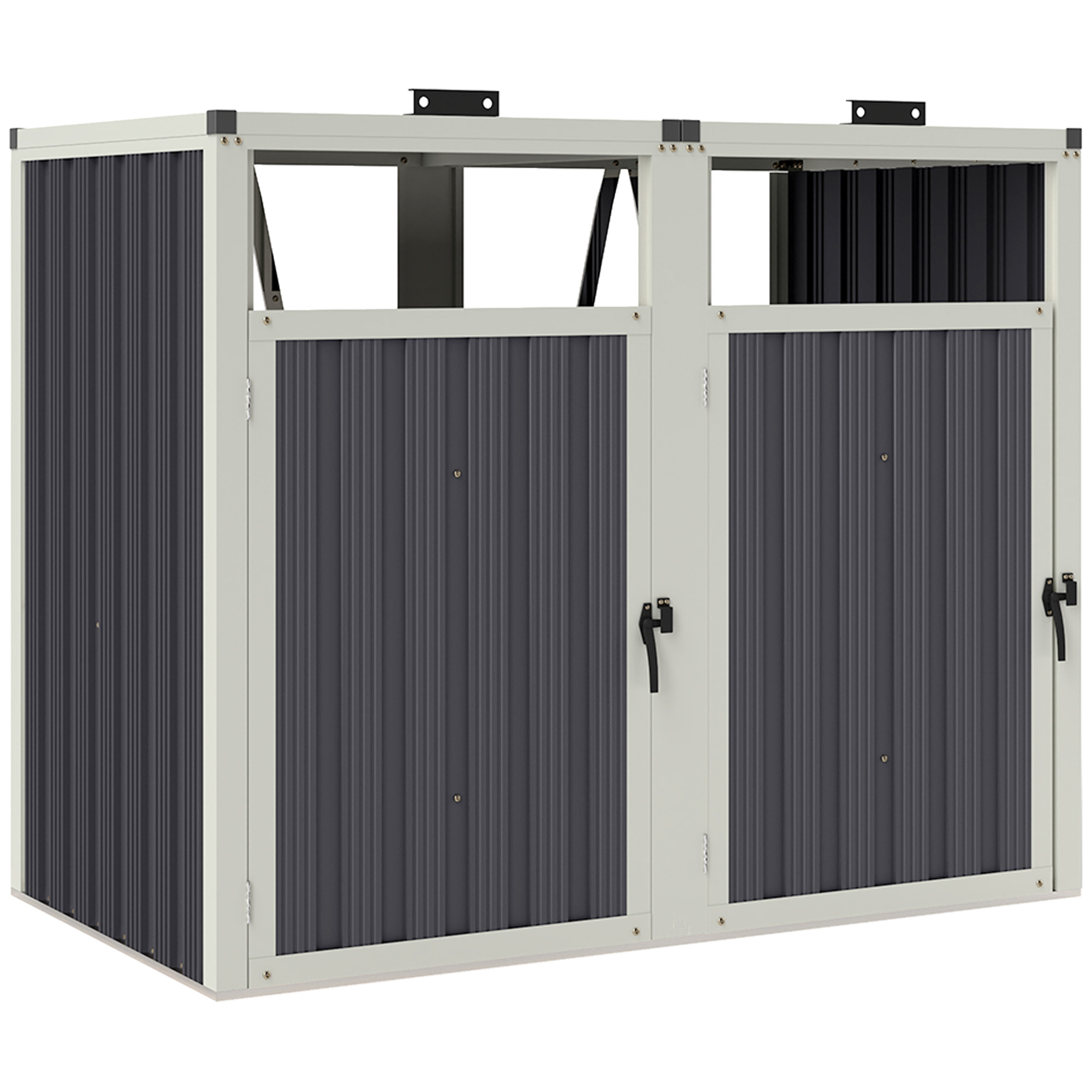 Outsunny Copri Bidoni Spazzatura a 2 Sezioni con Coperchio Sollevabile, in Acciaio Zincato, 146x81x122 cm, Grigio Scuro Aosom Italy Outsunny Copri Bidoni Spazzatura a 2 Sezioni con Coperchio Sollevabile, in Acciaio Zincato, 146x81x122 cm, Grigio Scuro Aosom Italy