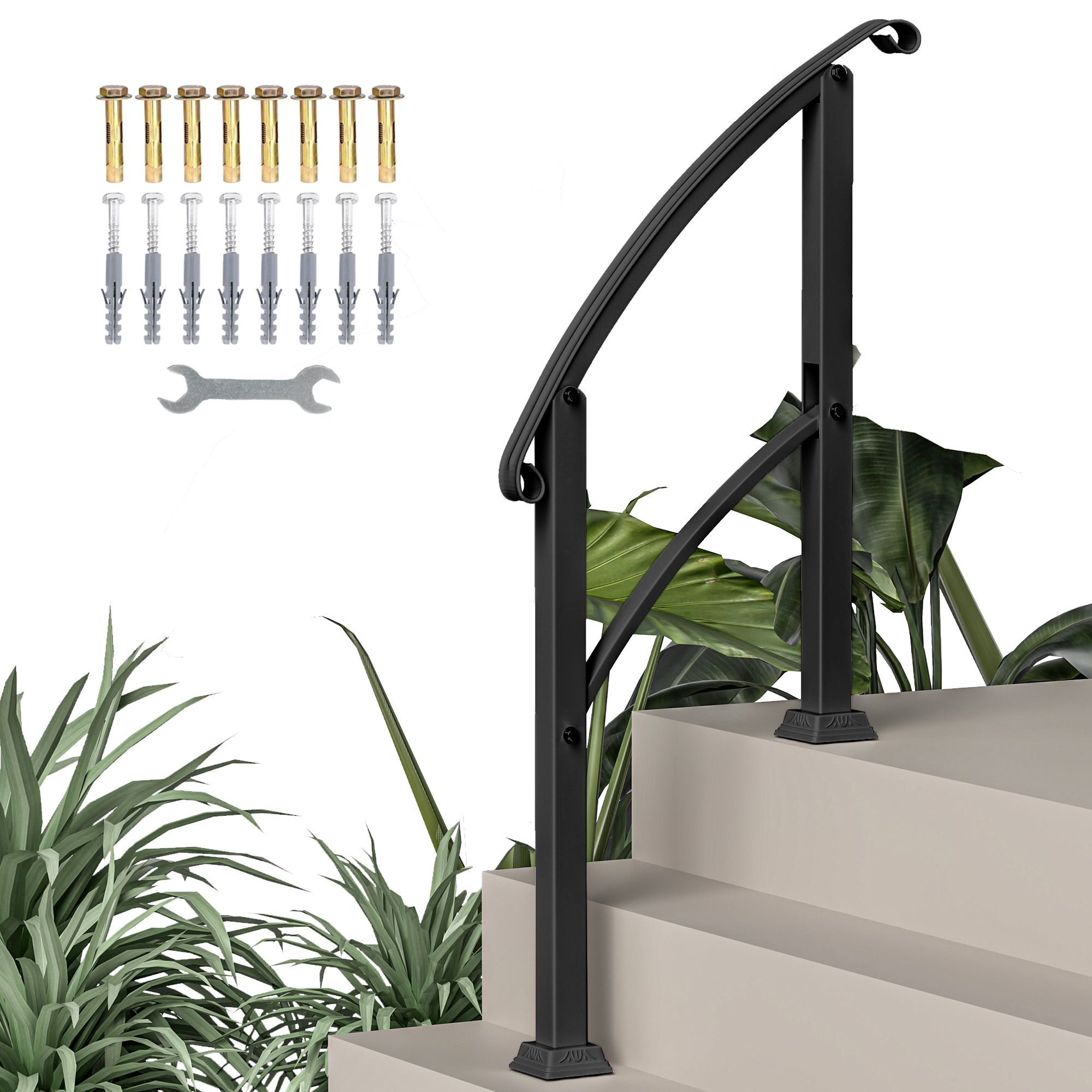 Outsunny Corrimano per Scale 1-3 Gradini Ringhiera per Scale Regolabile 0-45° con Kit di Installazione 71 x 8 x 148 cm nero