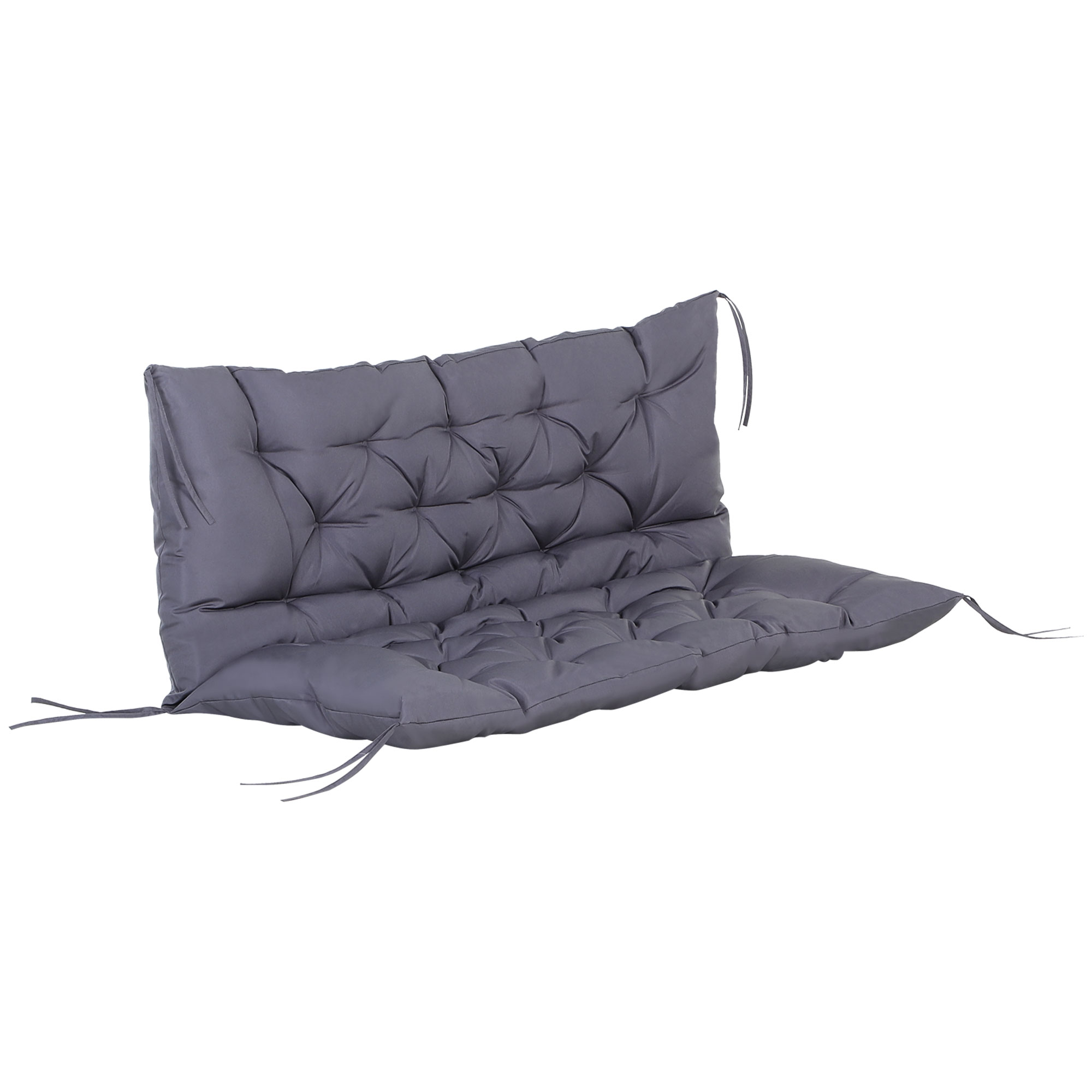 Outsunny Cuscino da Giardino 2 Posti per Sedute da Esterno con Schienale e 6 Lacci, Cuscino da Esterno Imbottito in Cotone e Poliestere, per Divani Dondoli Panche, 132x110x10 cm, Grigio Scuro Aosom Italy
