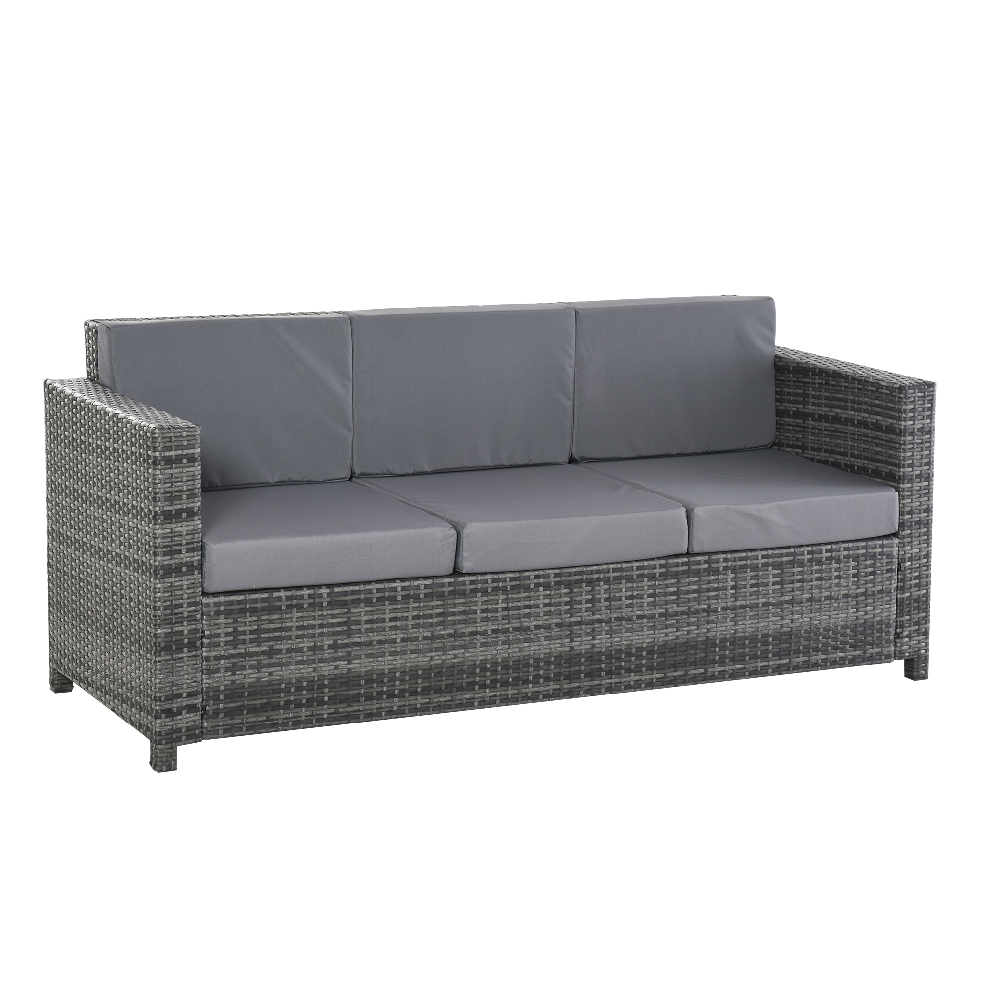 Outsunny Divano da Esterno 3 Posti in Rattan PE e Metallo con Cuscini per Seduta e Schienale, 185x70x80 cm, Grigio Aosom Italy