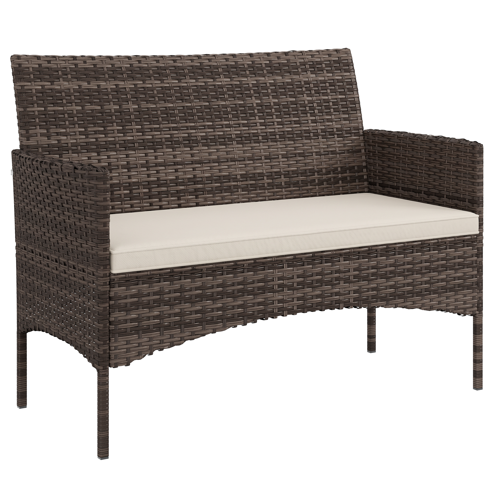 Outsunny Divano da Giardino 2 Posti con Cuscini e Tappetini Antiscivolo, in Rattan e Acciaio, 115x63x85 cm, Beige Aosom Italy