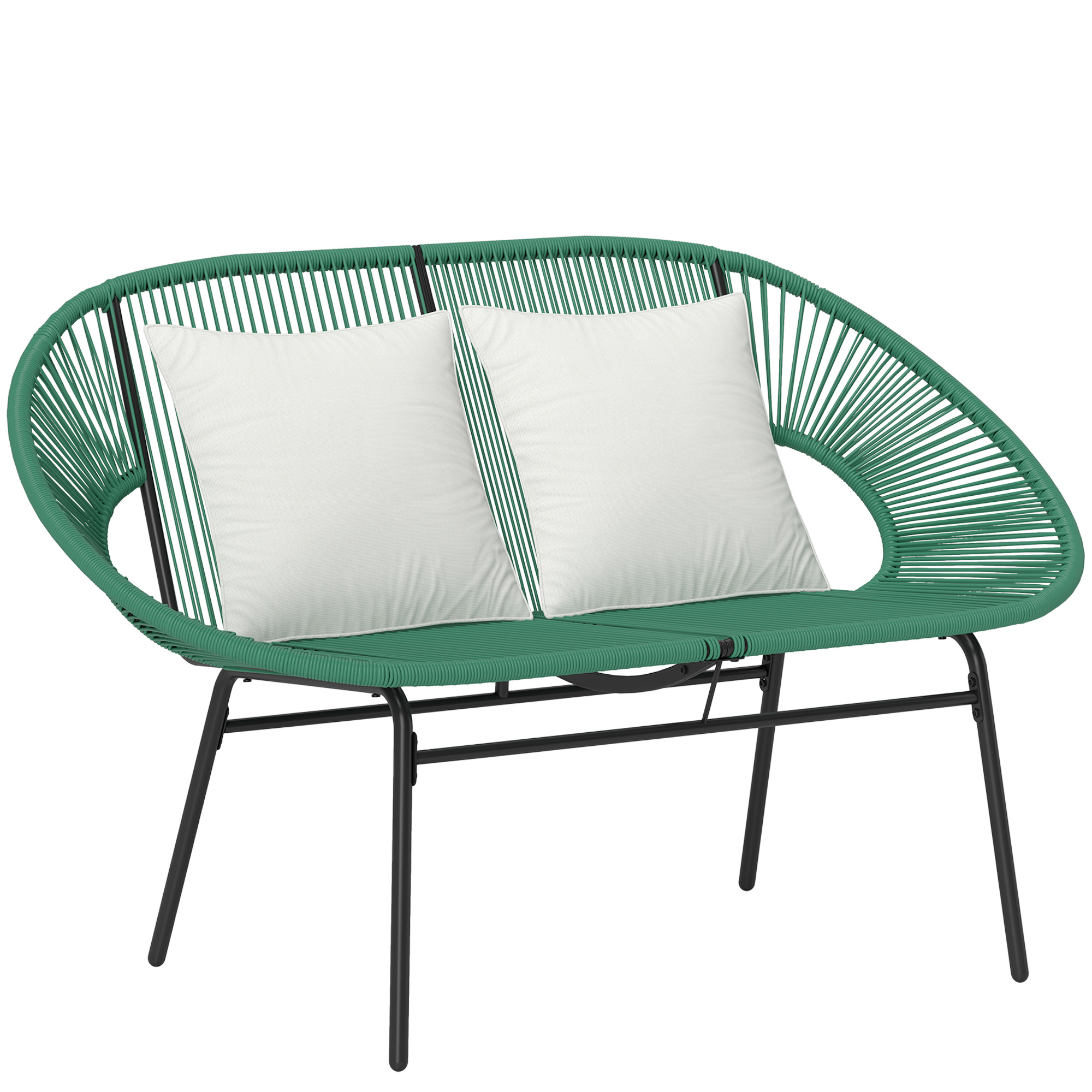 Outsunny Divano da Giardino 2 Posti in Rattan PE e Acciaio con Cuscini e Braccioli, 132x72x83 cm, Verde Aosom Italy
