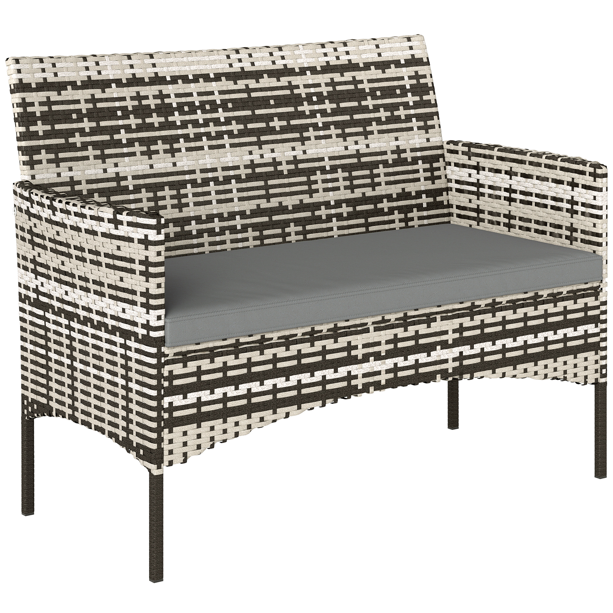 Outsunny Divano da giardino 2 posti in resina intrecciata con cuscini divano da esterno con braccioli 115 x 63 x 85 cm grigio chiaro Aosom Italy