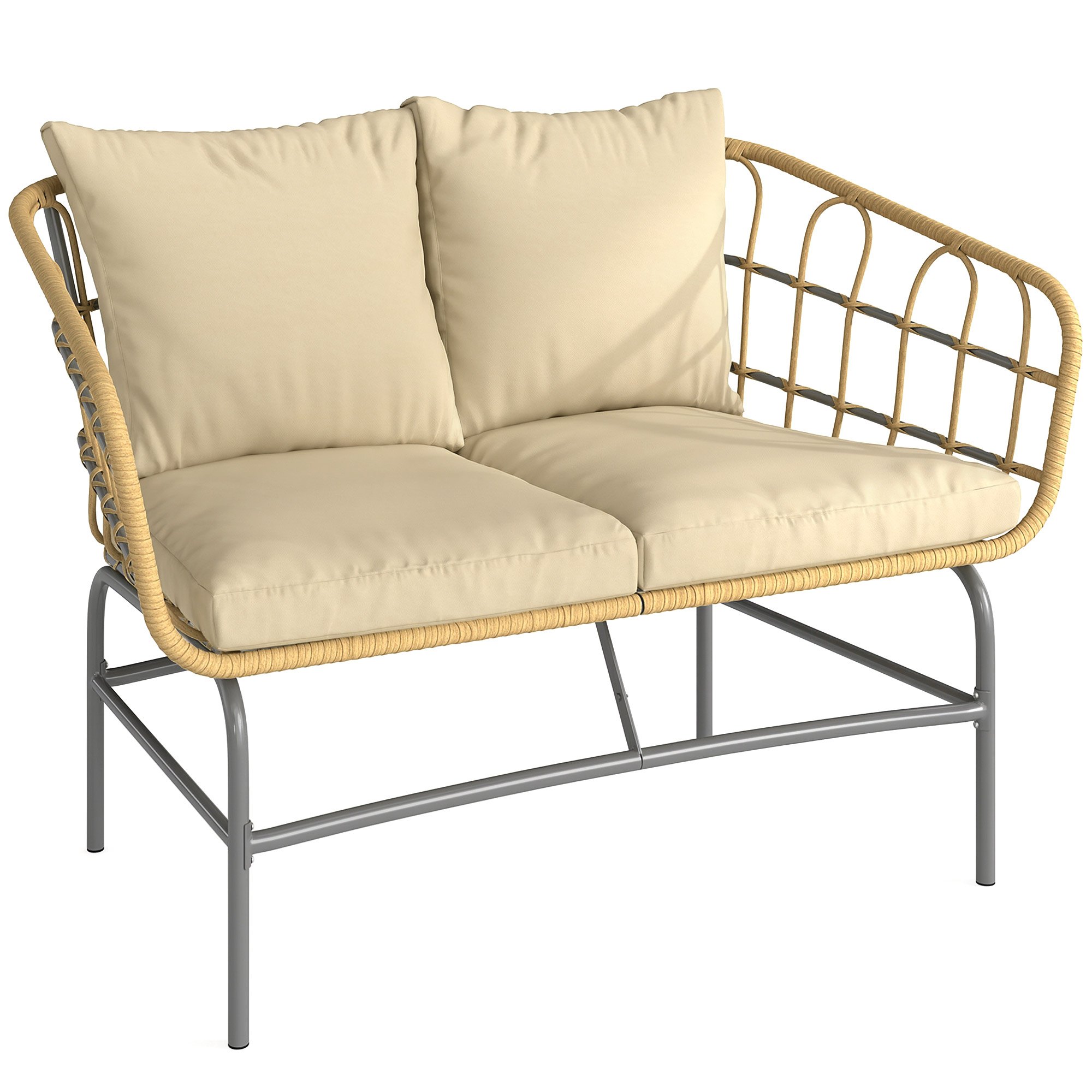 Outsunny Divano da Giardino 2 Posti in Resina Intrecciata con Cuscini Spessi, Antiscivolo, 120x67x79 cm, Marrone Aosom Italy