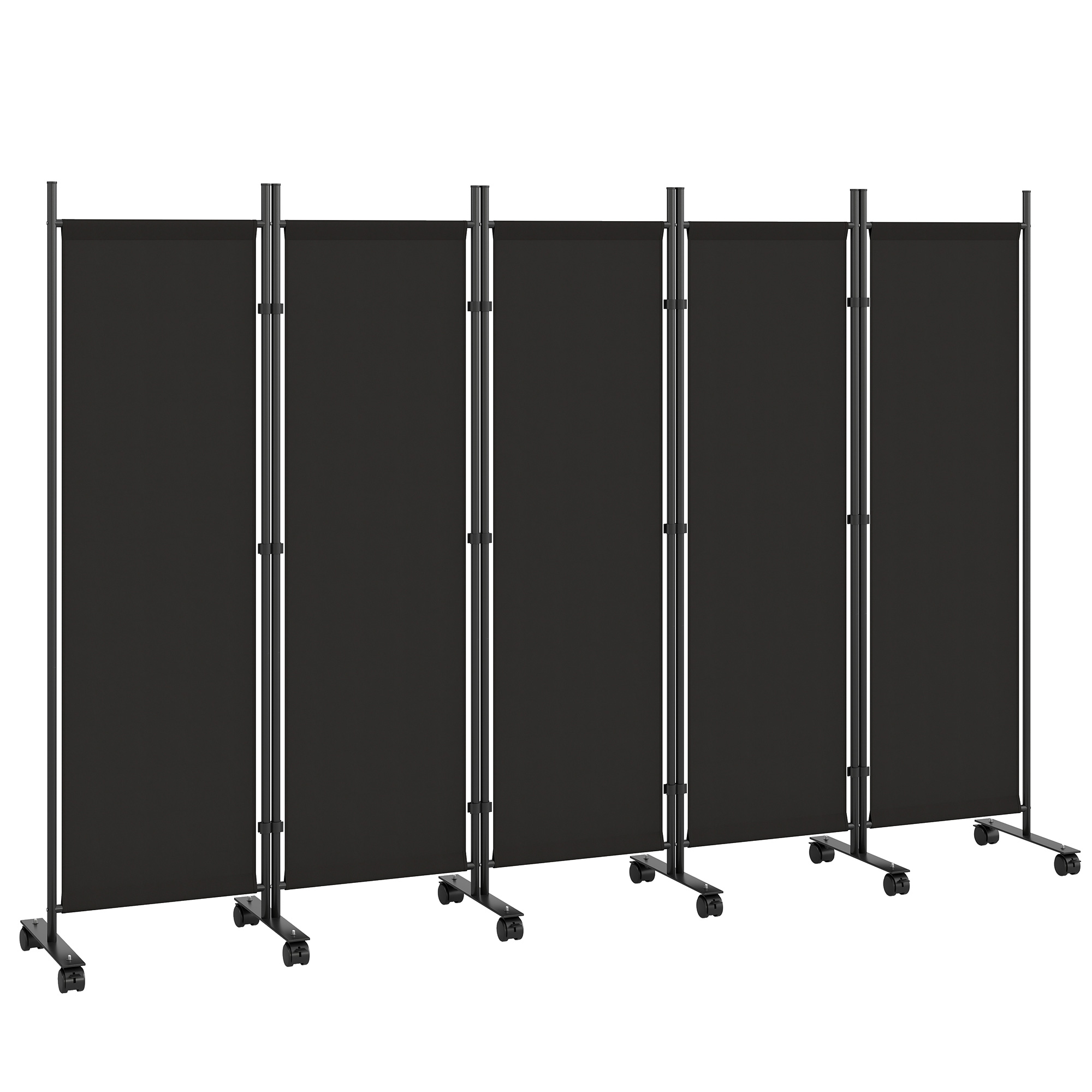 Outsunny Divisorio Decorativo da Interno a 5 Pannelli in Acciaio, con 12 Ruote e Clip di Connessione, Nero Aosom Italy