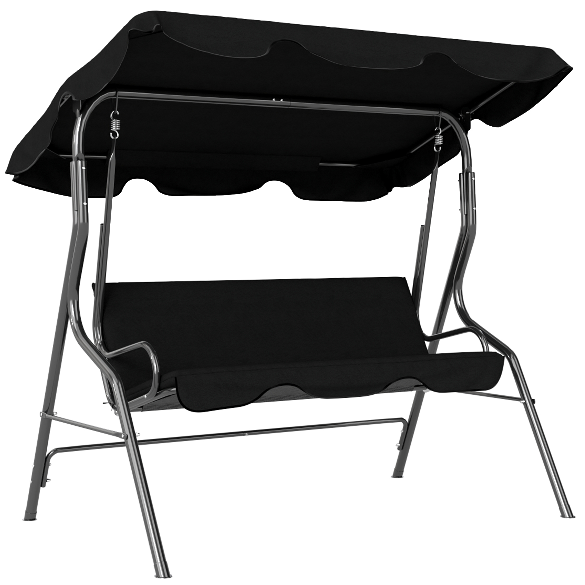 Outsunny Dondolo 3 Posti con Tettuccio Regolabile e Cuscini, in Acciaio e Poliestere, 170x110x153 cm, Nero Aosom Italy