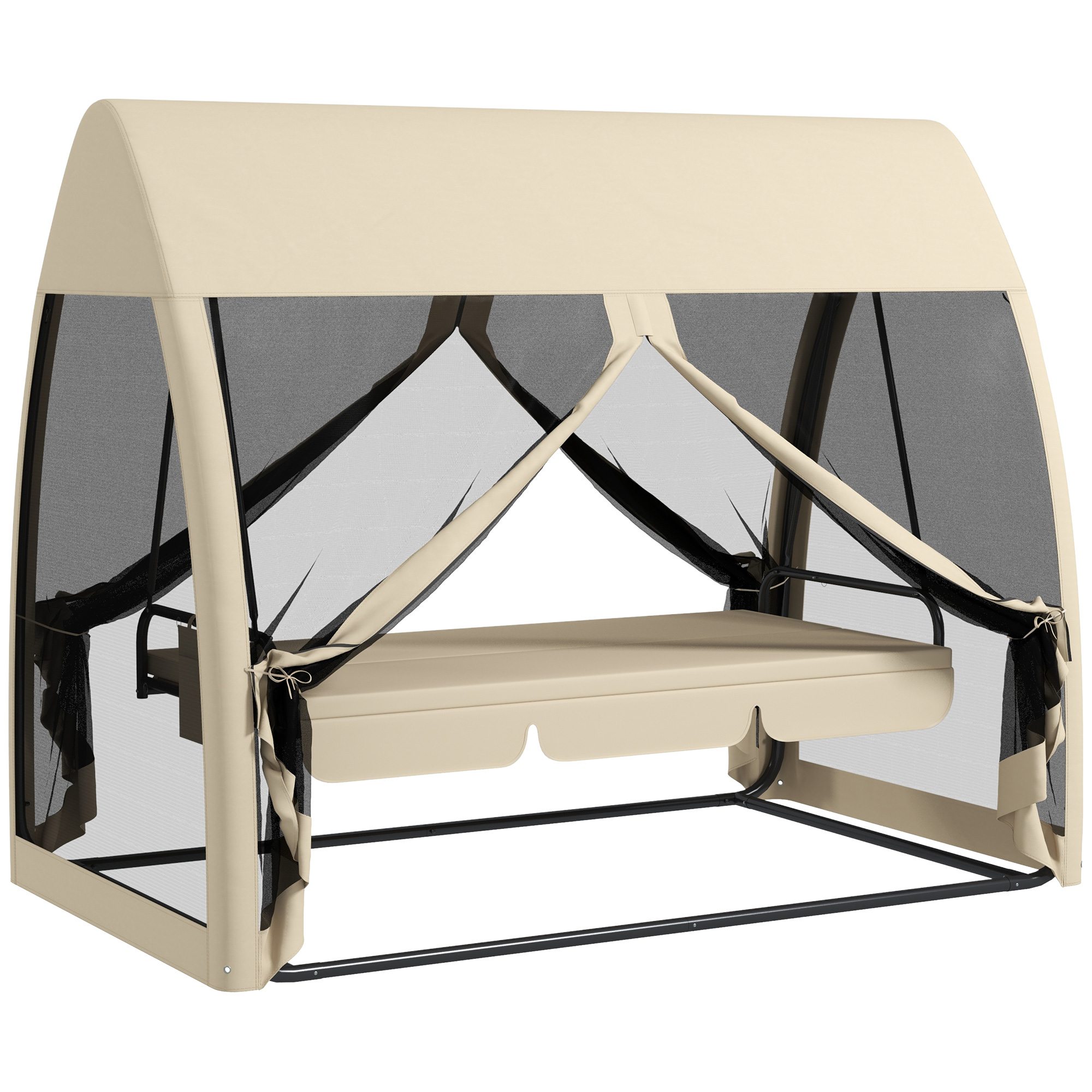 Outsunny Dondolo 3 posti Convertibile da Giardino 2 in 1 in Letto con Cuscini e Zanzariera, 240x140x197 cm, Caffè Aosom Italy