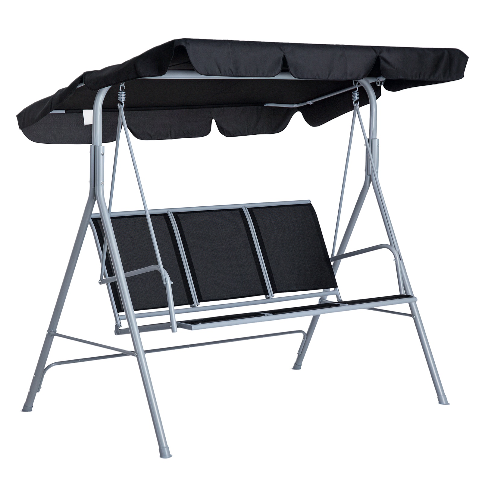 Outsunny Dondolo da Esterno 3 Posti con Tetto Parasole Rimovibile e Lavabile, Dondolo Giardino in Metallo, 171x108x154cm, Nero e Argento Aosom Italy