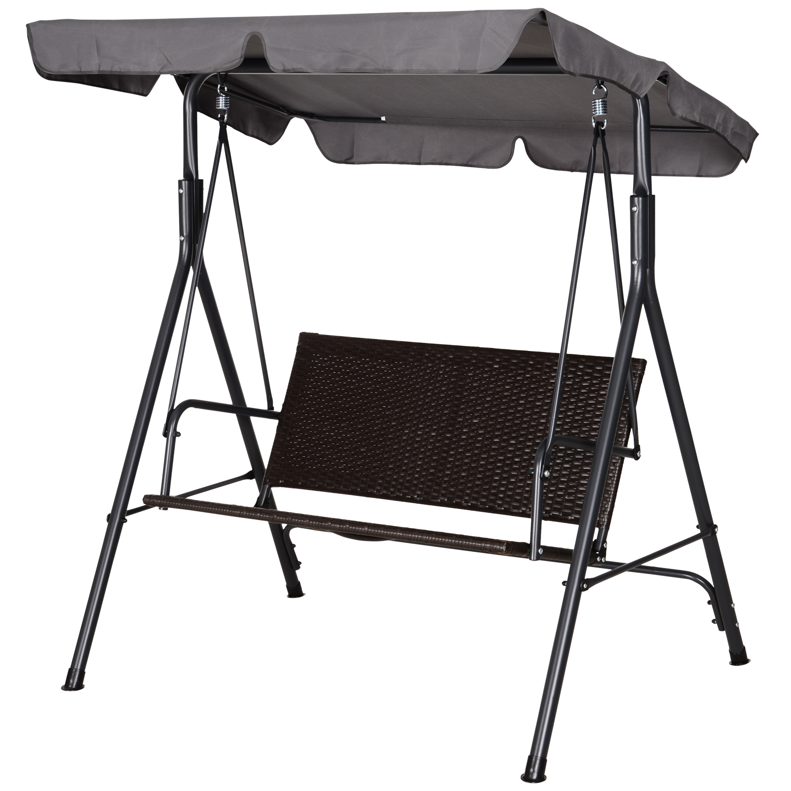 Outsunny Dondolo da Giardino 2 Posti con Tettuccio Regolabile, 140x110x151 cm, Marrone e Grigio Aosom Italy
