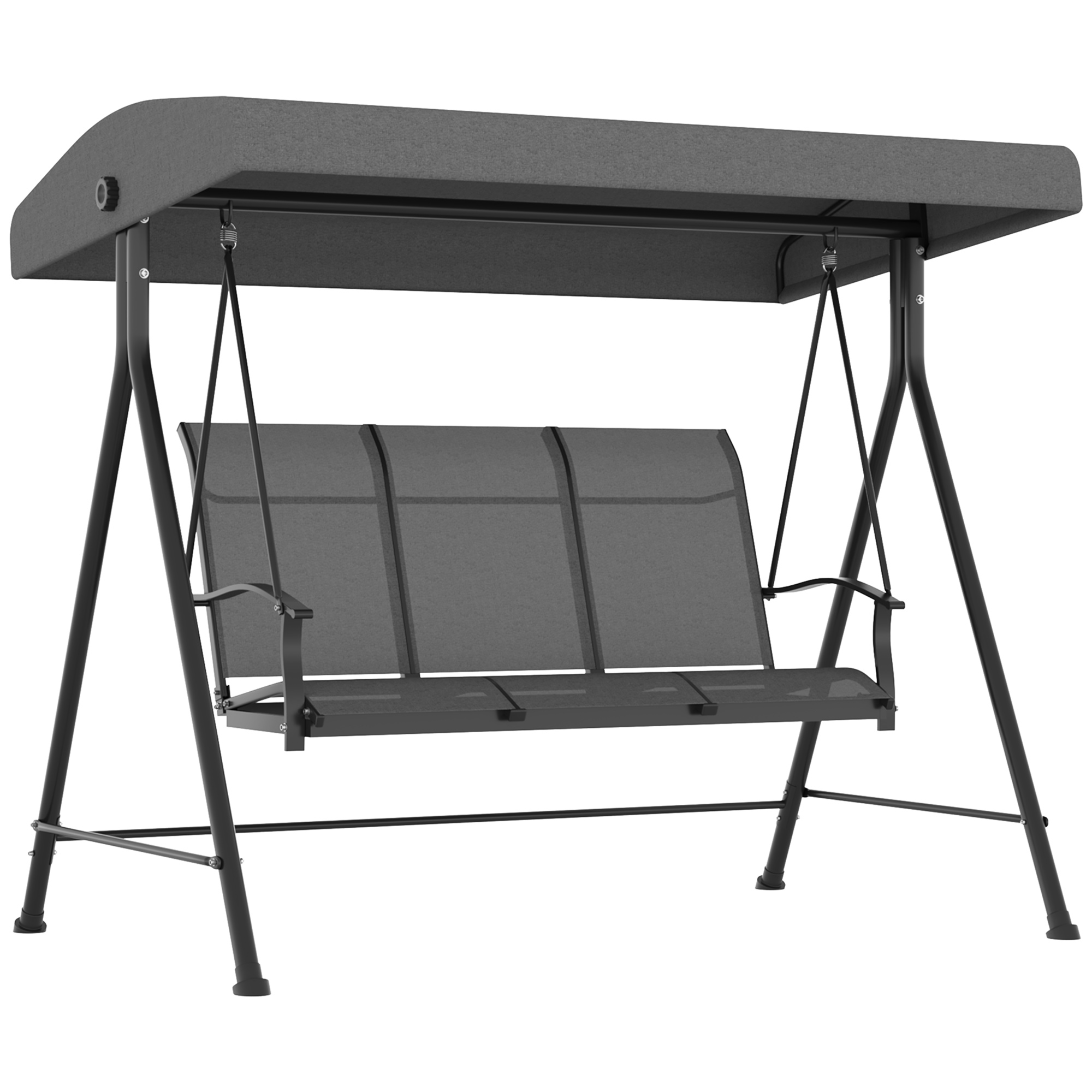 Outsunny Dondolo da Giardino 3 Posti con Tettuccio Parasole Regolabile, 195x118x170 cm, Grigio Scuro