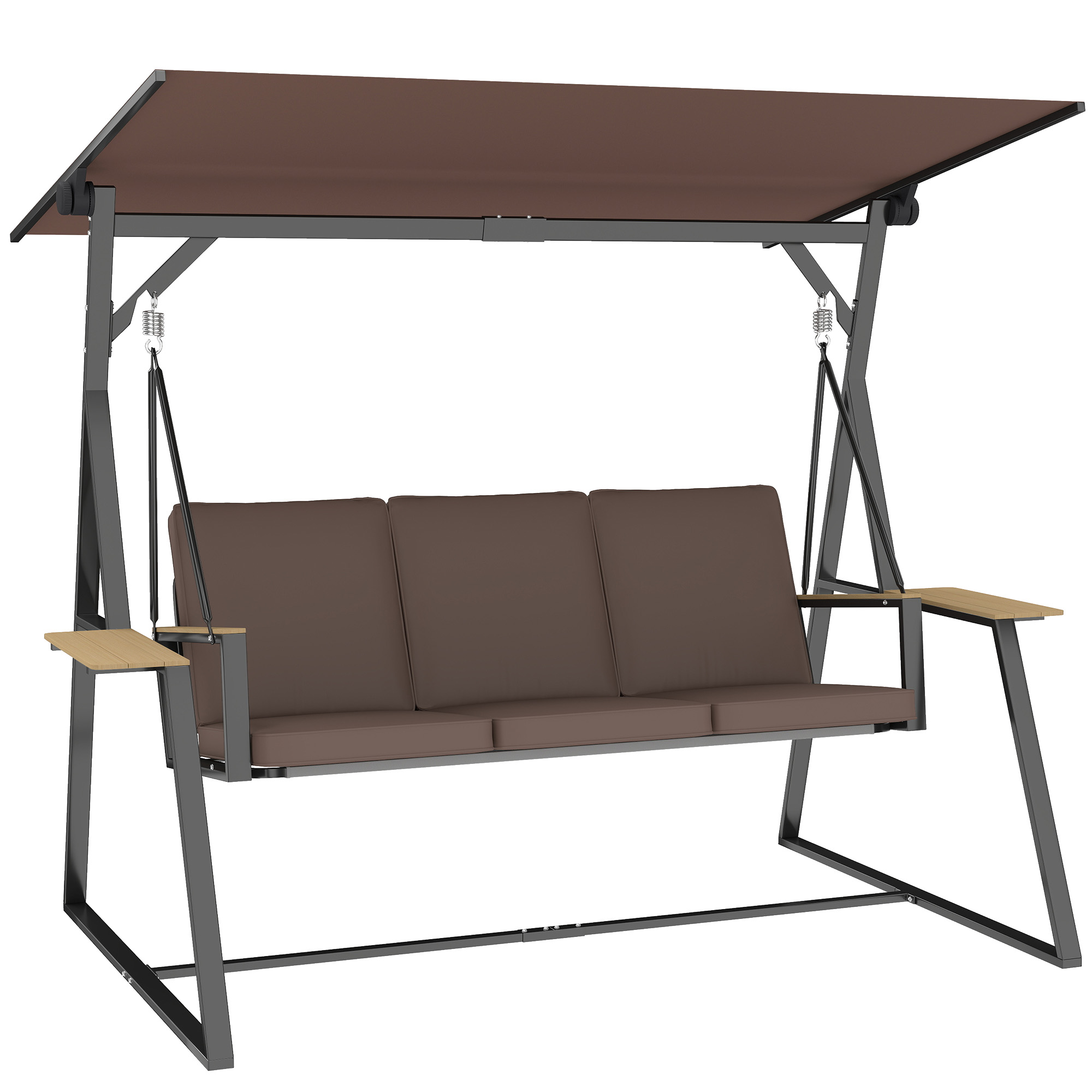 Outsunny Dondolo da Giardino 3 Posti con Tettuccio Regolabile, Dondolo da Esterno in Metallo con Vassoi Porta Bicchieri, Cuscini Imbottiti, Portata 360kg, per Terrazzo Balcone, 222x131x175 cm, Marrone Aosom Italy Outsunny Dondolo da Giardino 3 Posti con Tettuccio Regolabile, Dondolo da Esterno in Metallo con Vassoi Porta Bicchieri, Cuscini Imbottiti, Portata 360kg, per Terrazzo Balcone, 222x131x175 cm, Marrone Aosom Italy