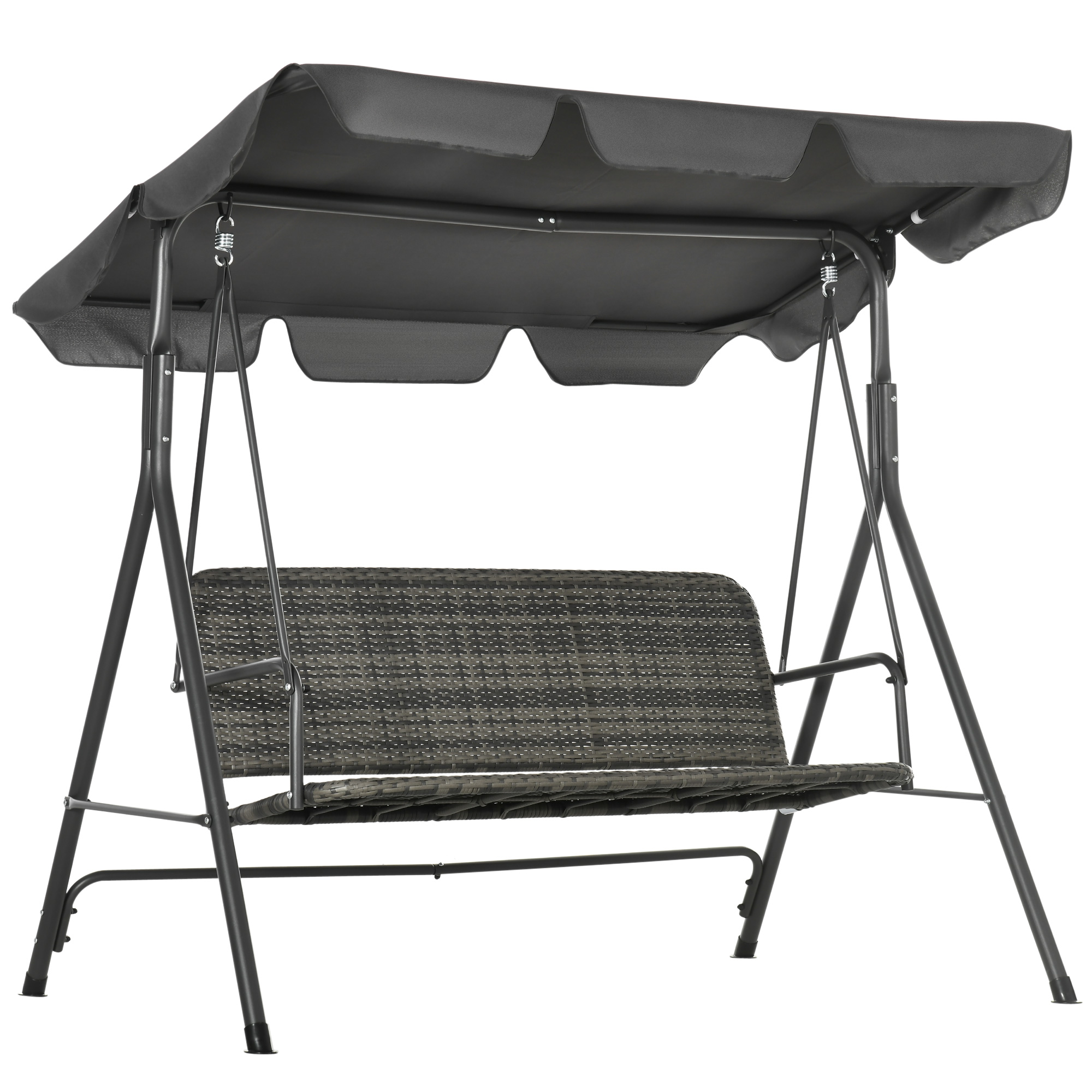 Outsunny Dondolo da Giardino 3 Posti con Tettuccio Regolabile in Rattan PE, 167x112x153cm, Grigio Scuro Outsunny Dondolo da Giardino 3 Posti con Tettuccio Regolabile in Rattan PE, 167x112x153cm, Grigio Scuro