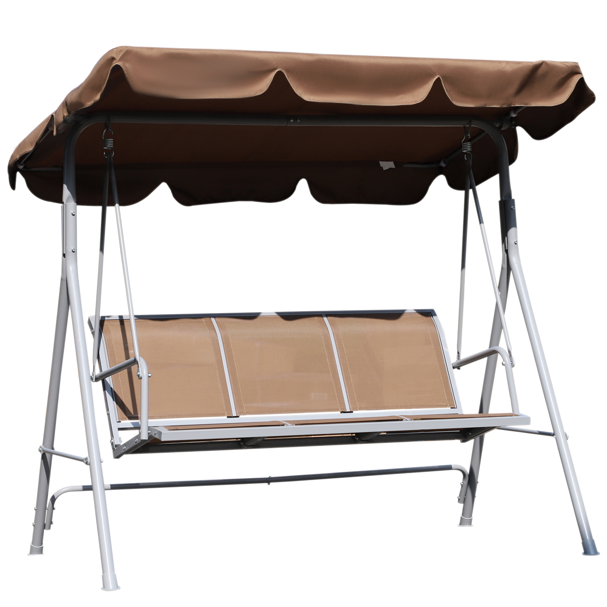 Outsunny Dondolo da Giardino a 3 Posti in Metallo, Tetto Parasole Rimovibile e Lavabile, Marrone e Argento, 171x108x154cm Aosom Outsunny Dondolo da Giardino a 3 Posti in Metallo, Tetto Parasole Rimovibile e Lavabile, Marrone e Argento, 171x108x154cm Aosom