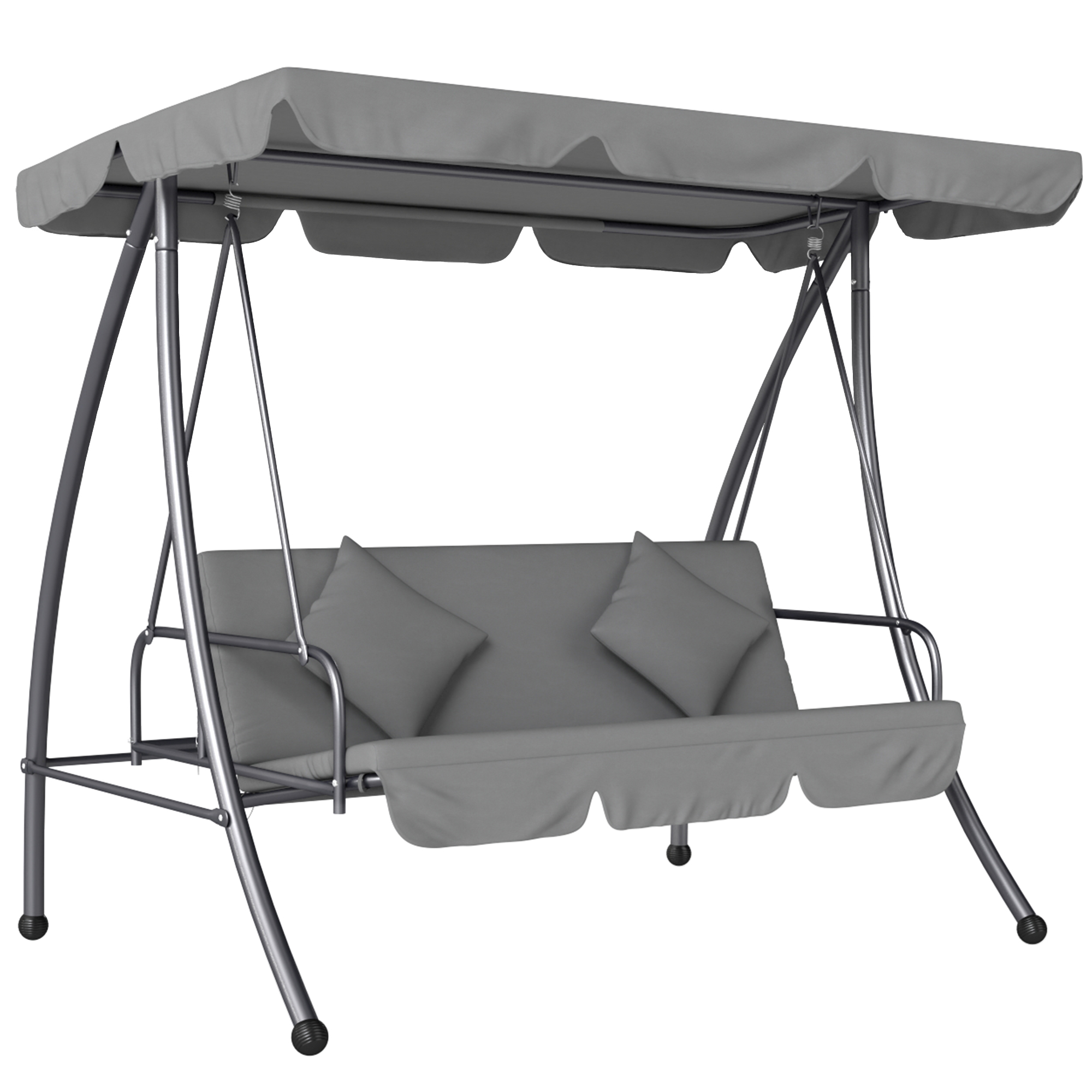 Outsunny Dondolo da giardino convertibile 3 posti Inclinazione Tetto regolabile Materasso 200 x 125 x 170 cm metallo Poliestere Grigio chiaro Aosom Italy