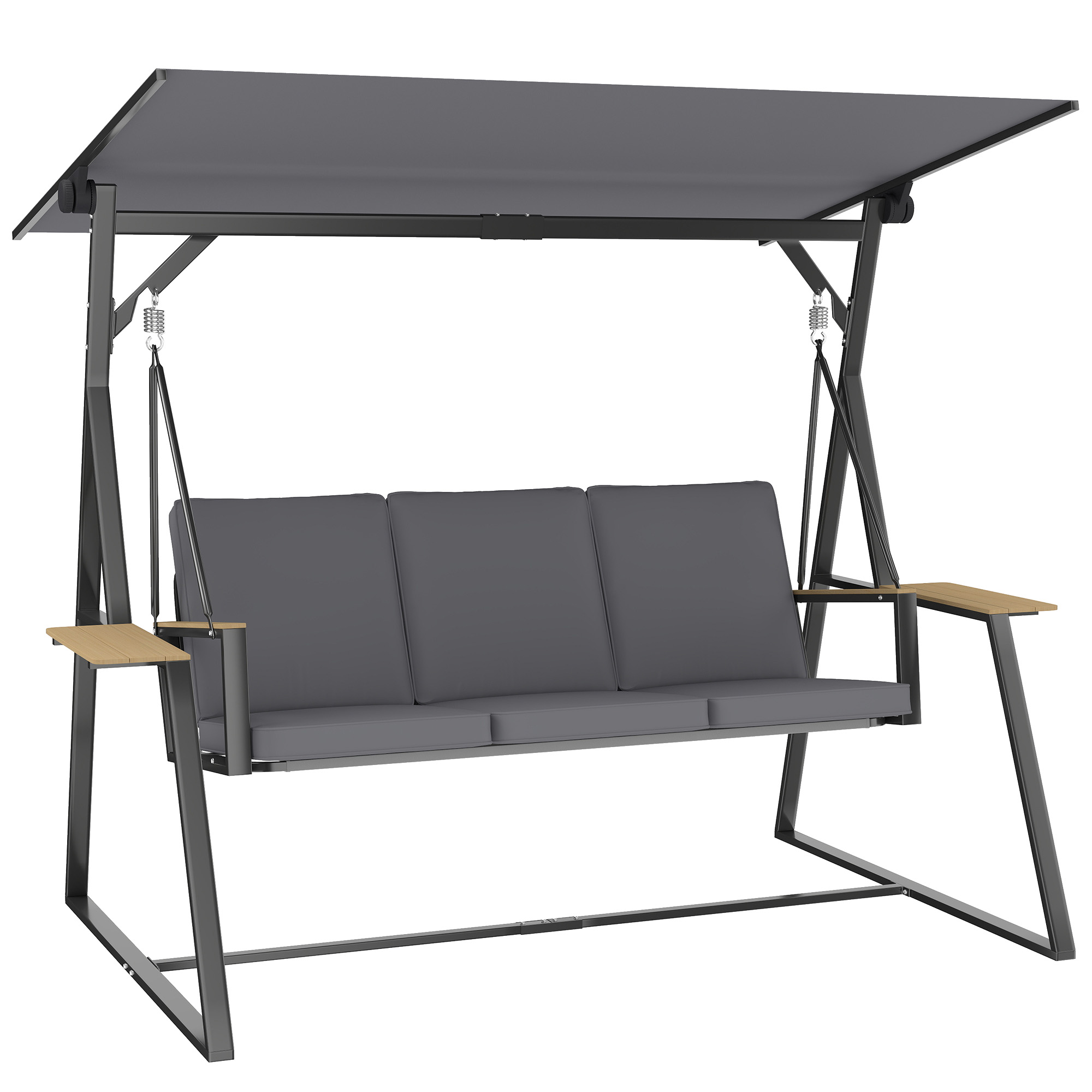 Outsunny Dondolo da Giardino Esterno a 3 Posti con Tetto Regolabile 2 Vassoi Cuscini e Telaio in Metallo Portata 360 kg Grigio Aosom Italy