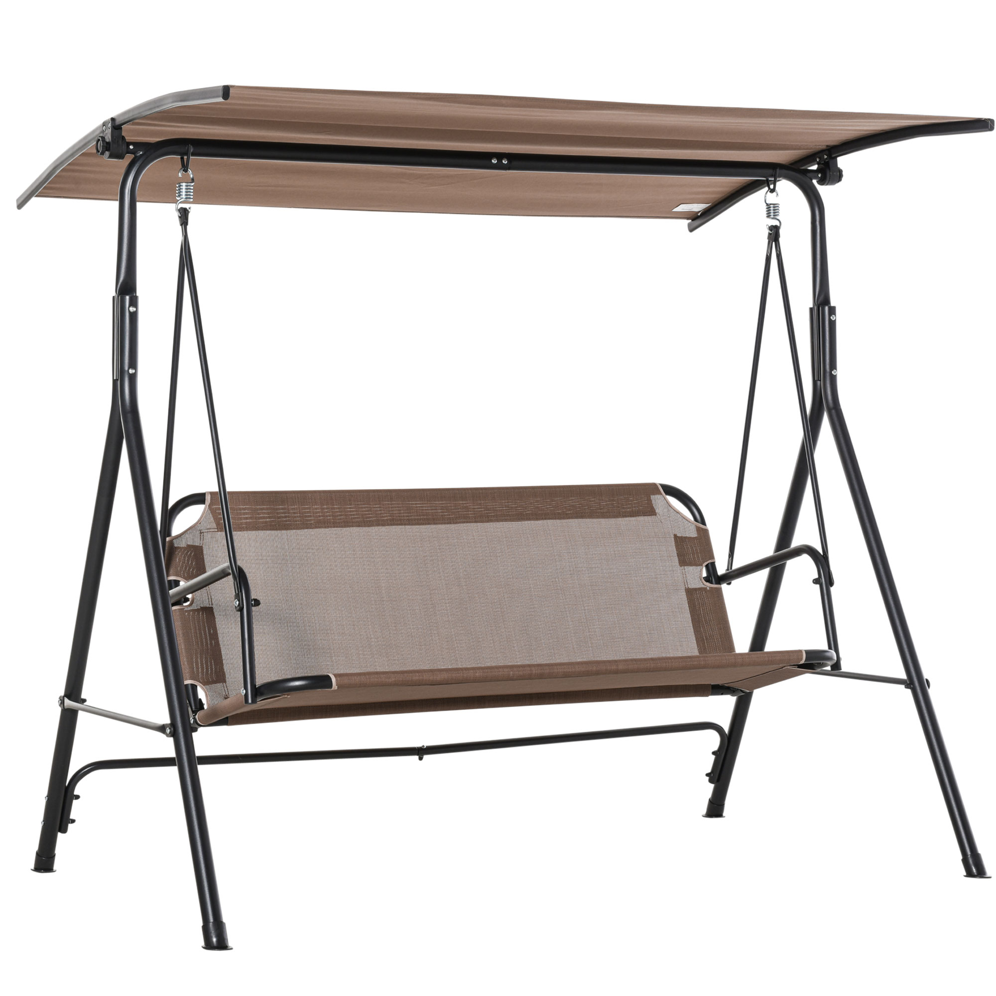 Outsunny Dondolo da Giardino Terrazza 3 Posti con Tettuccio Parasole Regolabile, Metallo e Texteline 172x110x155cm Marrone Aosom