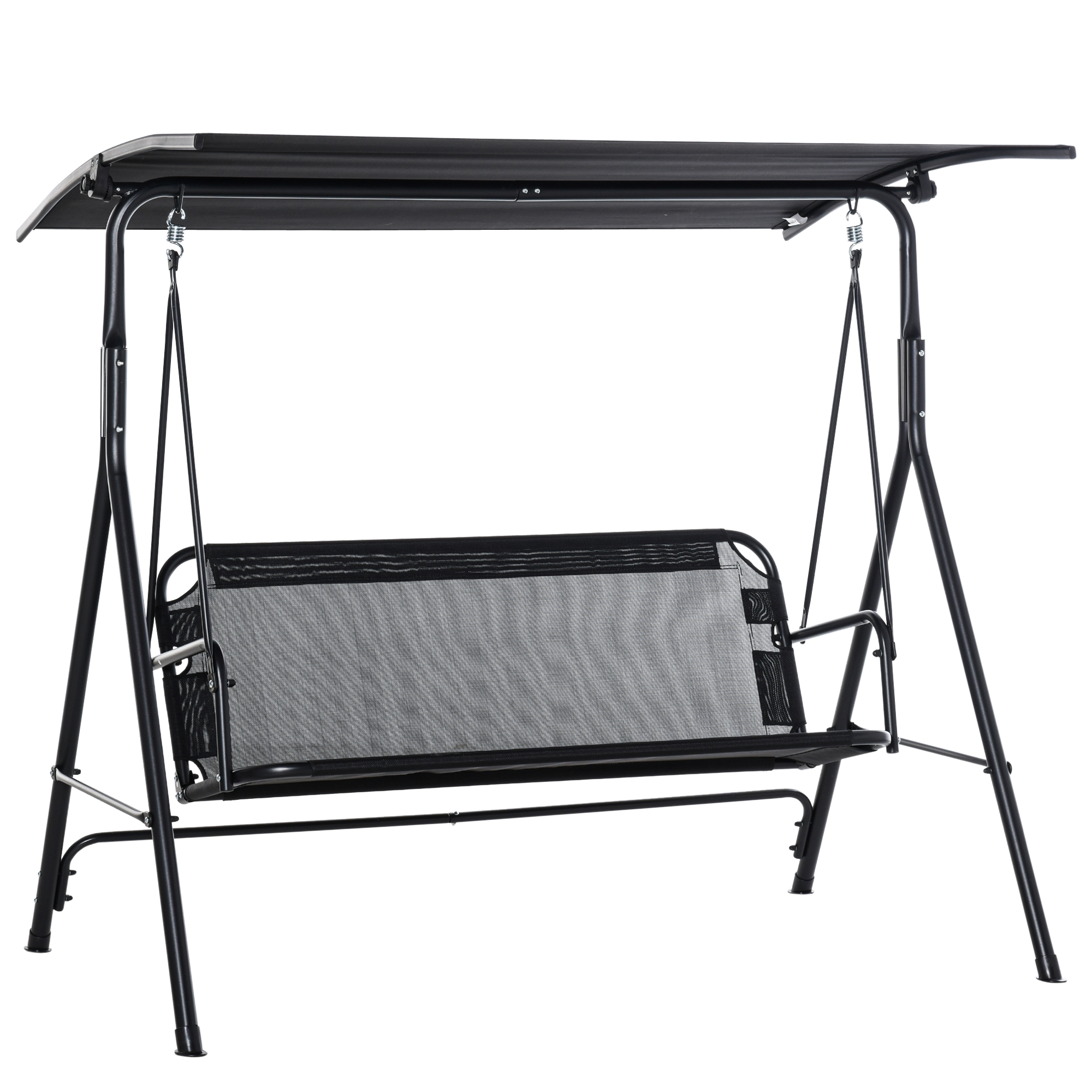 Outsunny Dondolo da Giardino Terrazza 3 Posti con Tettuccio Parasole Regolabile, Metallo e Texteline, 172x110x155cm, Nero Aosom Italy
