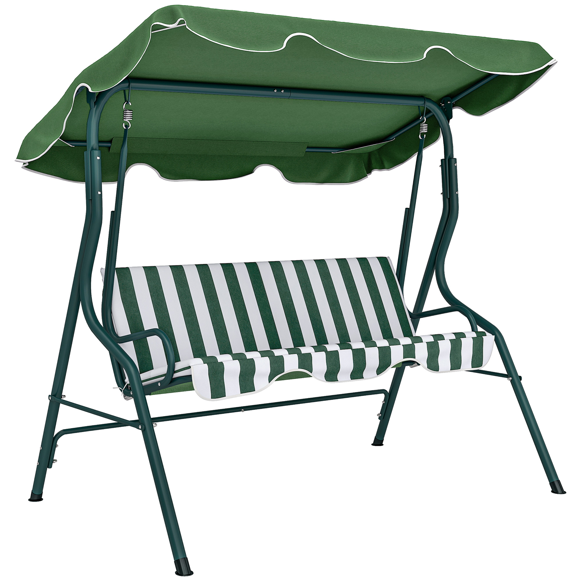 Outsunny Dondolo Giardino 3 Posti con Tettuccio Regolabile e Cuscini, Dondolo da Esterno in Acciaio e Poliestere, 170x110x153 cm, Verde Aosom Italy