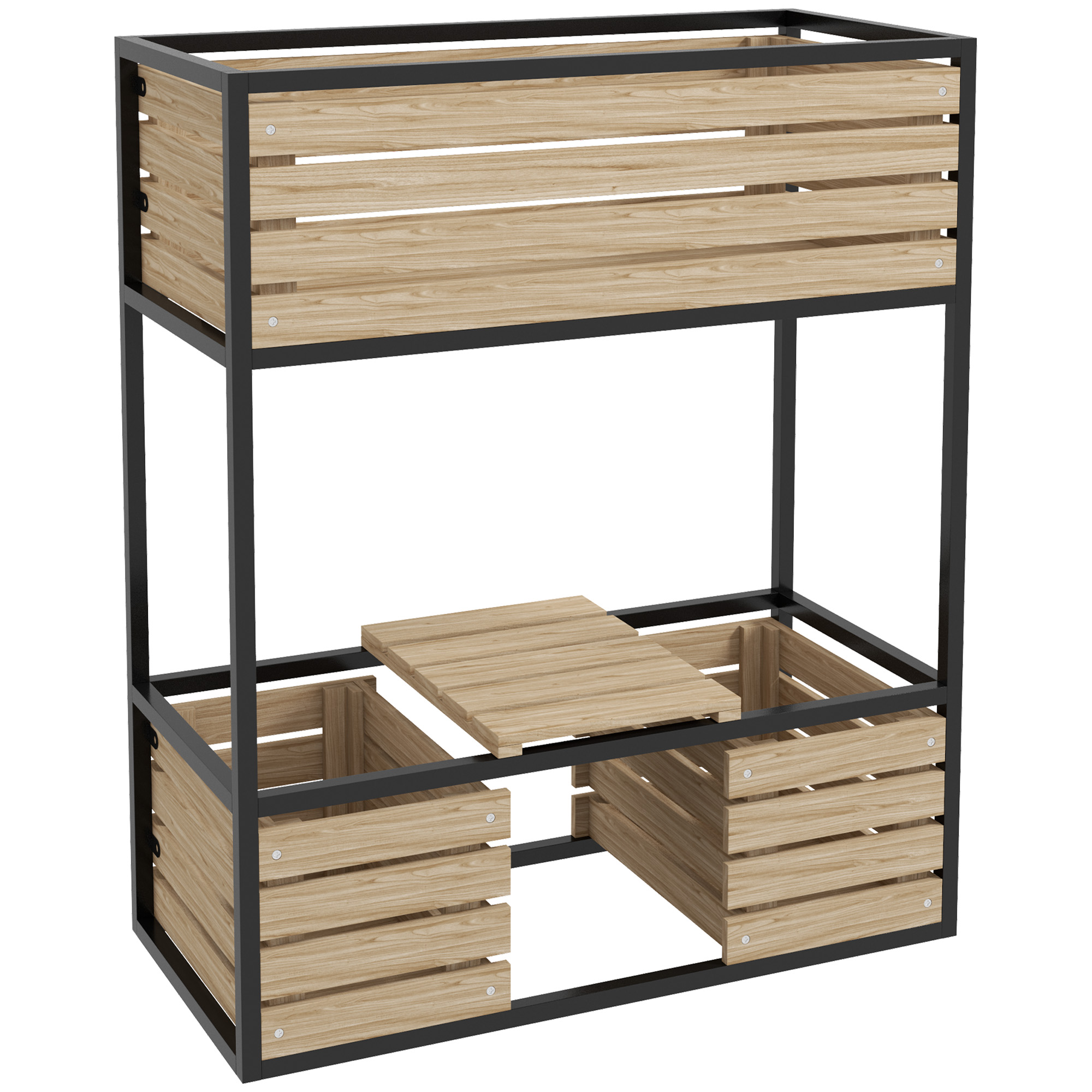 Outsunny Fioriera a gradoni Orto rialzato, resistente alle intemperie, 3 fioriere, 83 cm x 39 cm x 100 cm, Naturale + Nero Aosom Italy